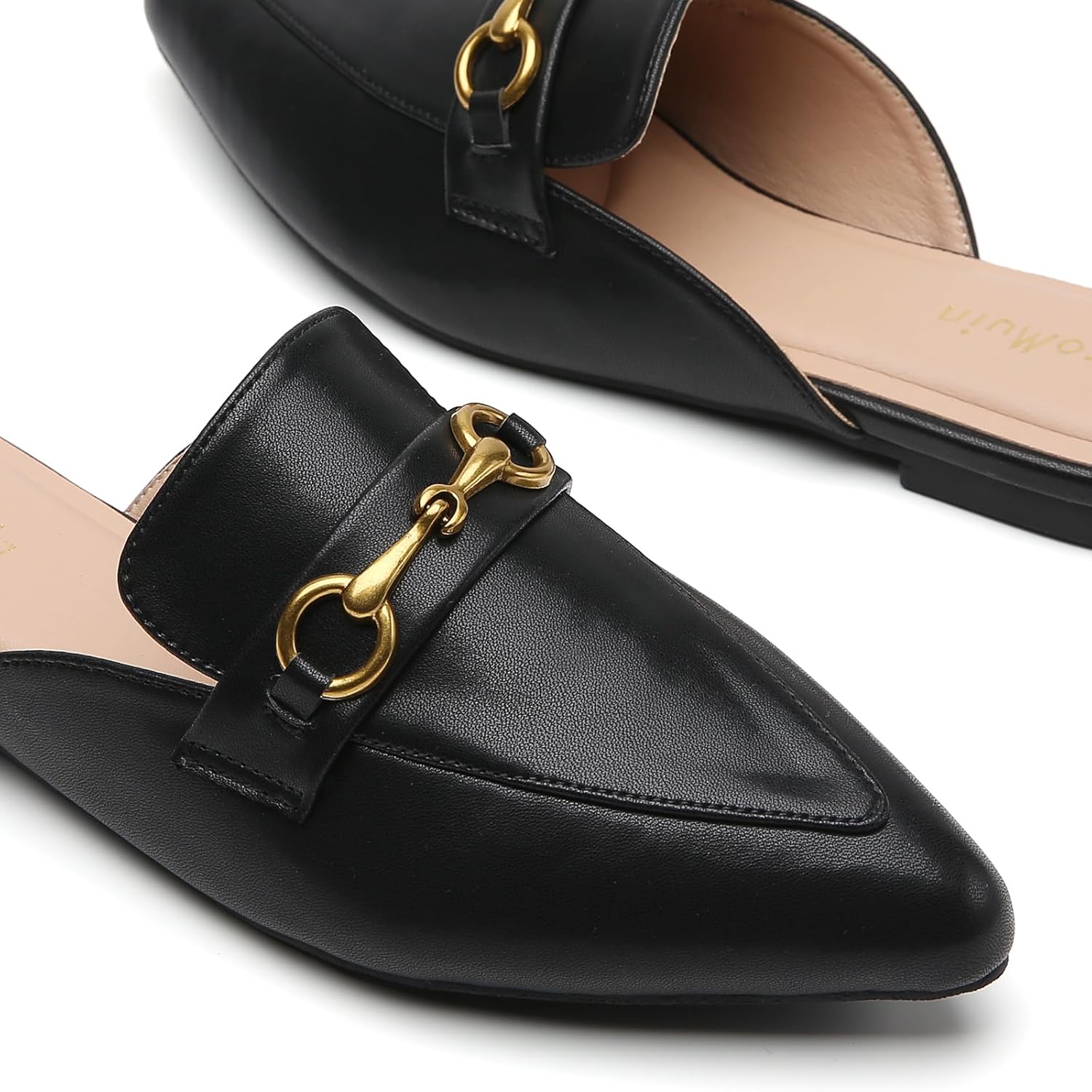 Buckle Mules for Women Pointed Toe Backless Flat Mules Slip on Slides Loafer Shoes - Image 4