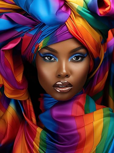 Miniatura 1 de SKRYUIE Kit de pintura de diamante 5D para mujer africana, arte de diamantes para bricolaje, afroamericano, taladro redondo completo, bordado de