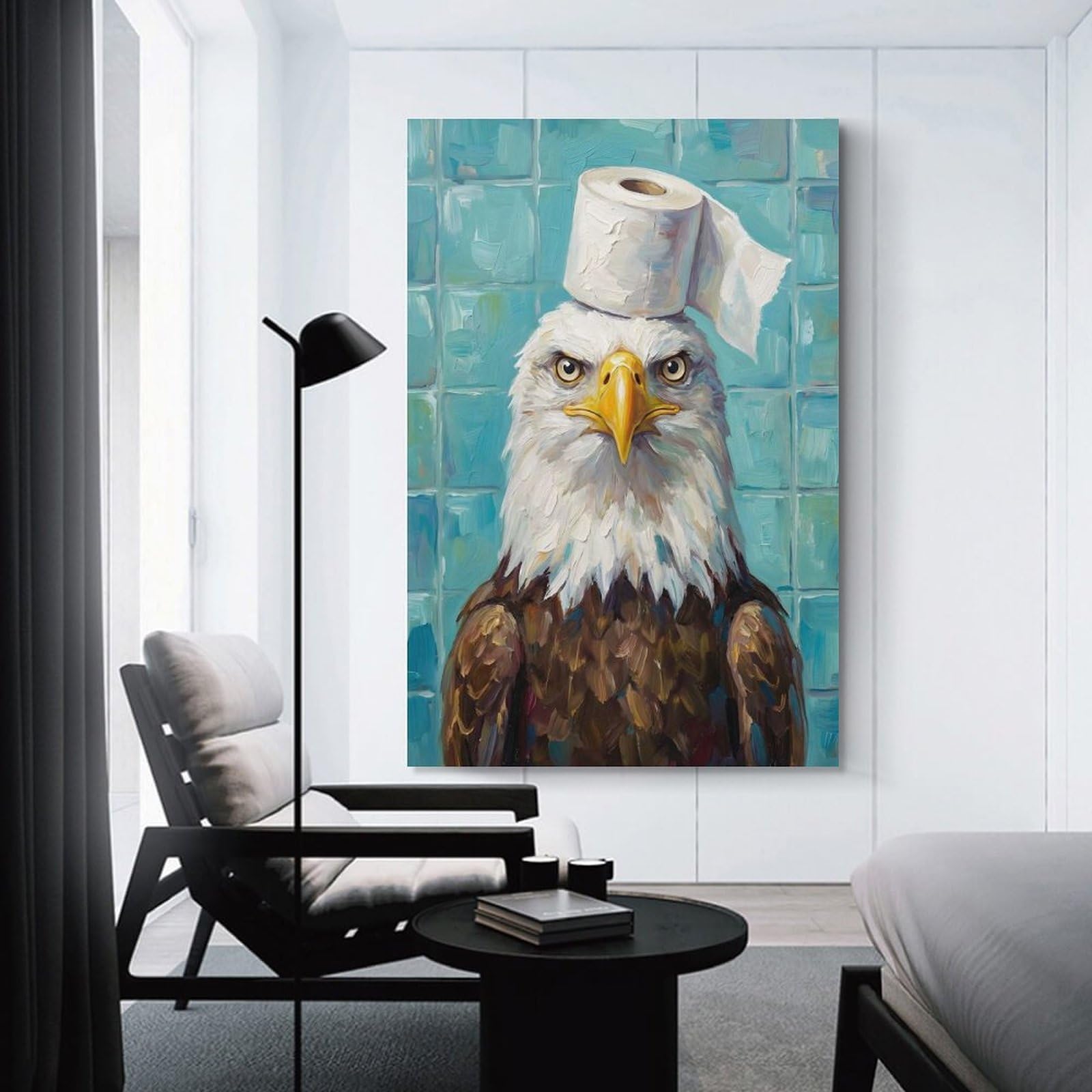 Junmoney Unframe-Style-23 Canvas Wall Art Eagle With Toilet Paper Hat Painting, 20X30inch(50X75cm), For New Homes, Bedrooms Or Workspaces, Canvas Artwork With Gifting Potential