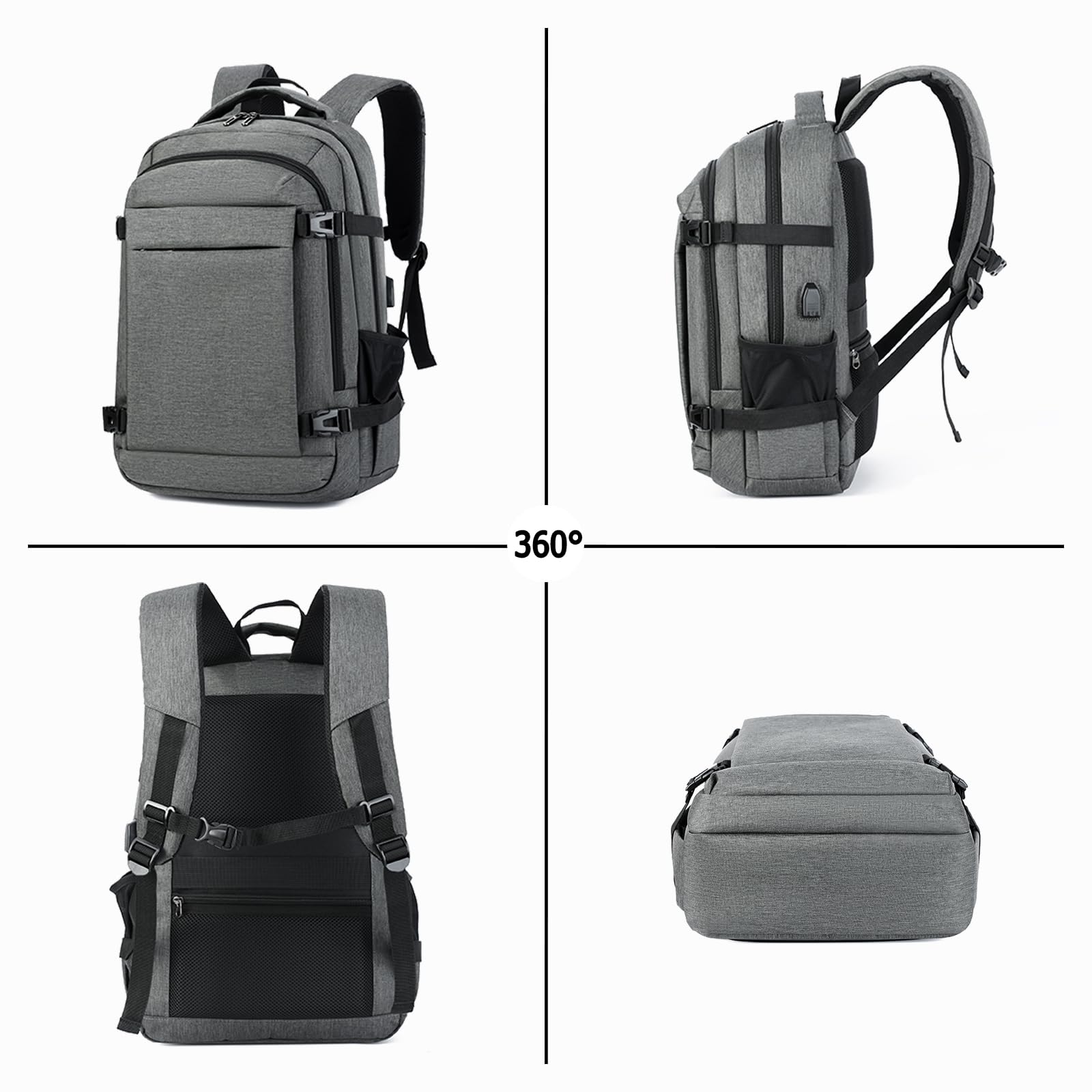 FANDARE Zaino Porta PC 16 Pollici Impermeabile Uomo Donna Nero A | spallacci imbottiti a nido d'ape, cinghia per valigia, scomparto laptop 16.5", tessuto Oxford antispruzzo, capienza multipla