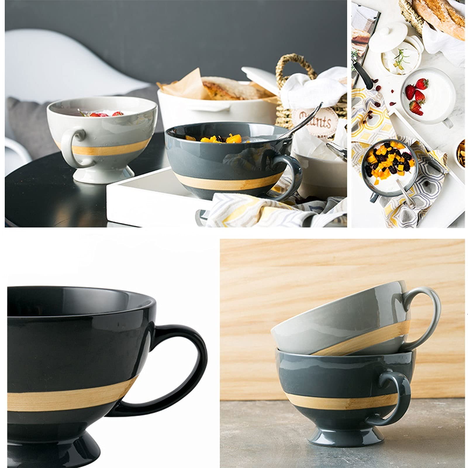 Kaffeebecher, Teetasse im nordischen Stil, Frühstück, Haferflocken, Dessertschüssel, Retro-Keramik, Milchbecher, große Kapazität (A)