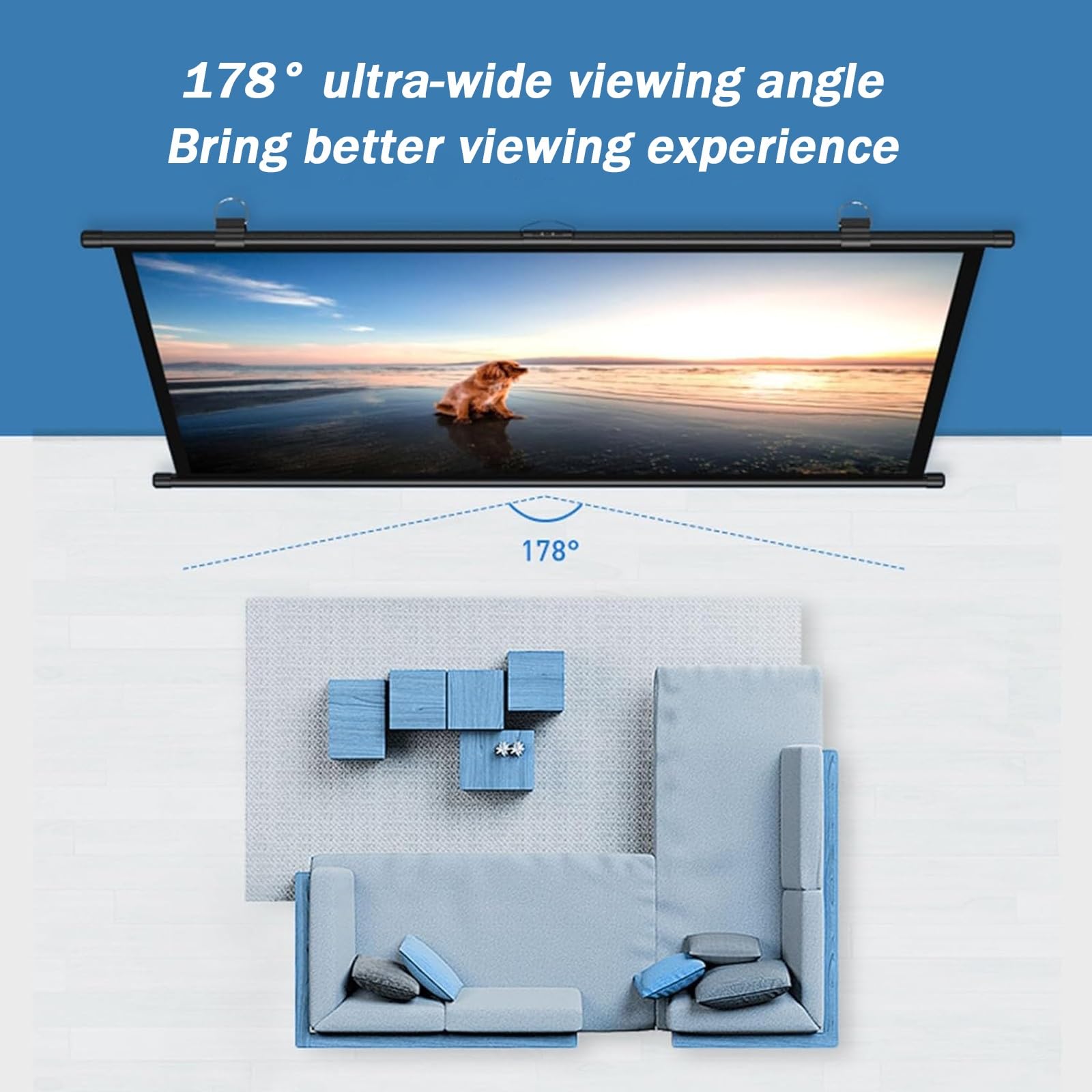 Manuale Telo Proiettore Avvolgibile, HD 4:3, 16:9 Schermo Proiettore, Schermo per Proiettore, Telo da Proiezione Interno Esterno, Home Theater Cinema Full 3D 4K(16:9,60")