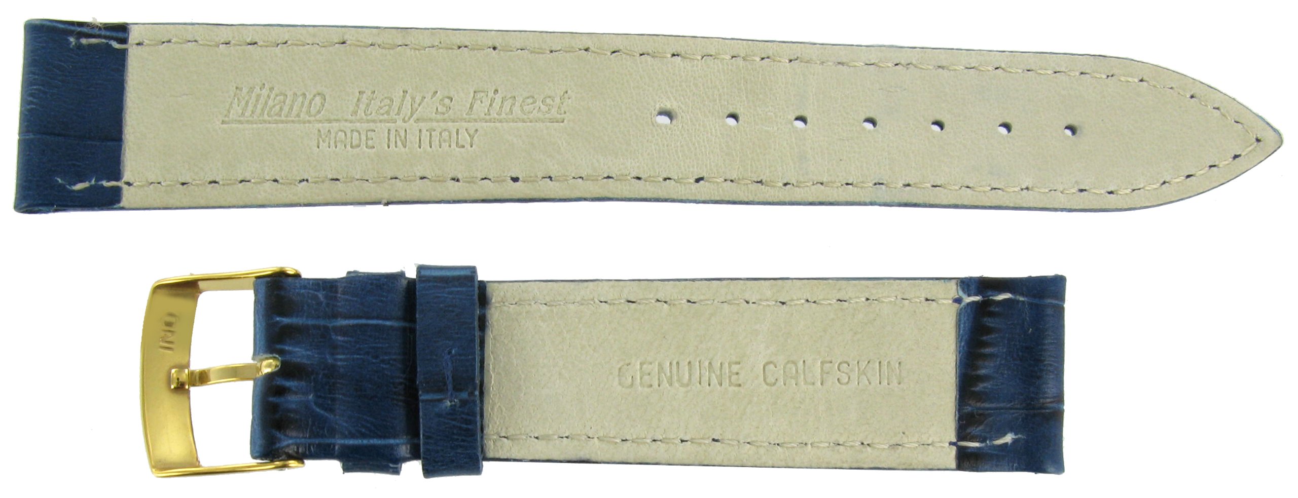 Morellato 20mm Genuine Leather Alligator Grain Lightly Padded Stitched Matte Blue Watch Band Regular 2269