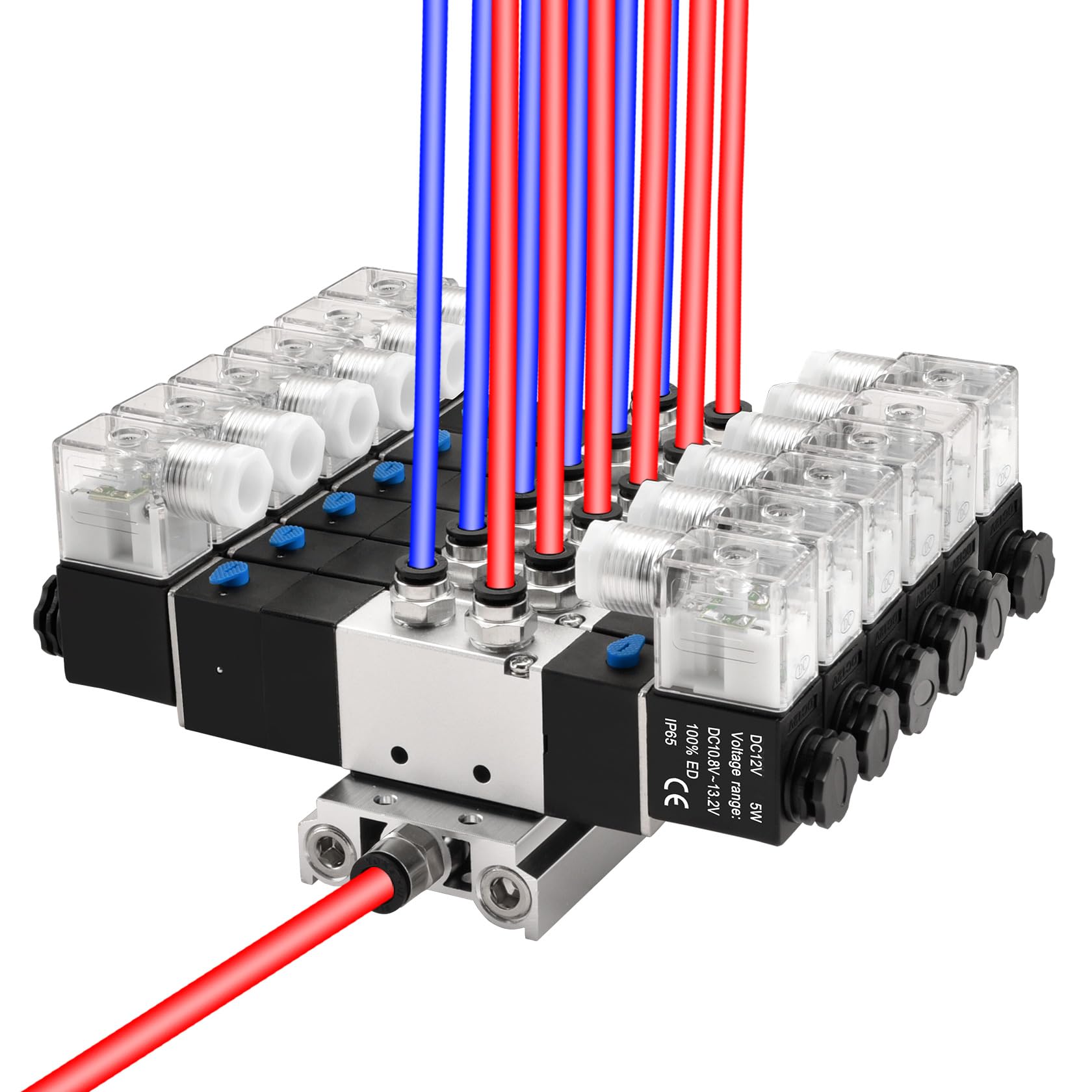 Heschen Válvula solenoide neumática eléctrica 6, 4V230C-08, 12VDC, PT1/4, 5 vías 3 posición, base del colector, silenciador, conjunto de accesorios rápidos, CE