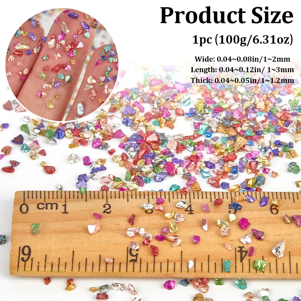 GORGECRAFT 1 Box Irregular Broken Glass Glitter Colorful Crushed Glass Chips 3.5 Oz (100g) Sequins Metallic Gravel Craft Art for Coasters Ornament Jewelry Making Vase Filler DIY Resin