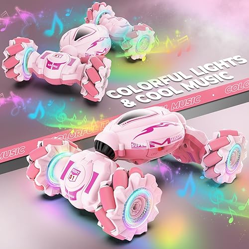 Miniatura 31 de Dysaim Gesture Sensing RC Stunt Car, Gesture RC 2.4GHz Sensor de control remoto Twist Car para niños de 6 a 12 años Naranja Cian