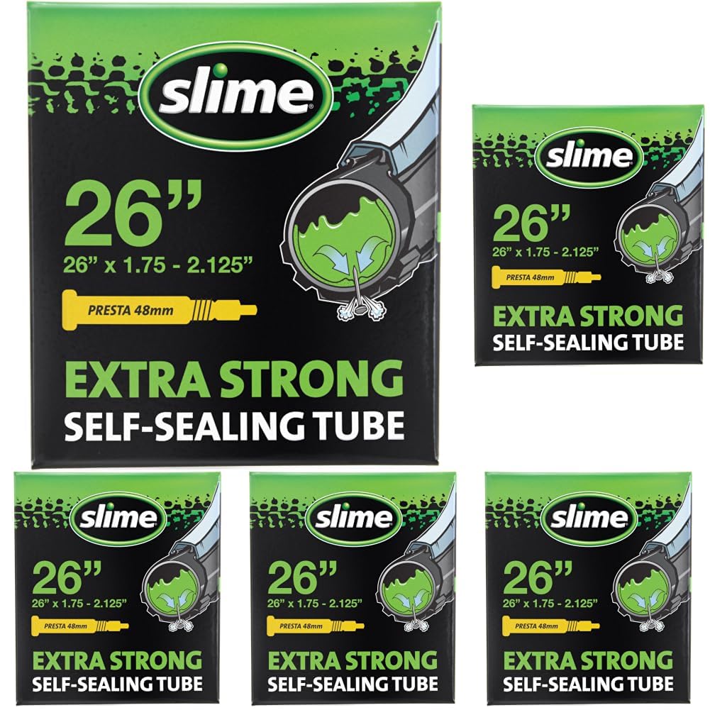 Slime 30084 Bike Inner Tube with Slime Puncture Sealant, Extra Strong, Self Sealing, Prevent and Repair, Presta Valve, 26" x 1.75-2.125" (Pack of 5)