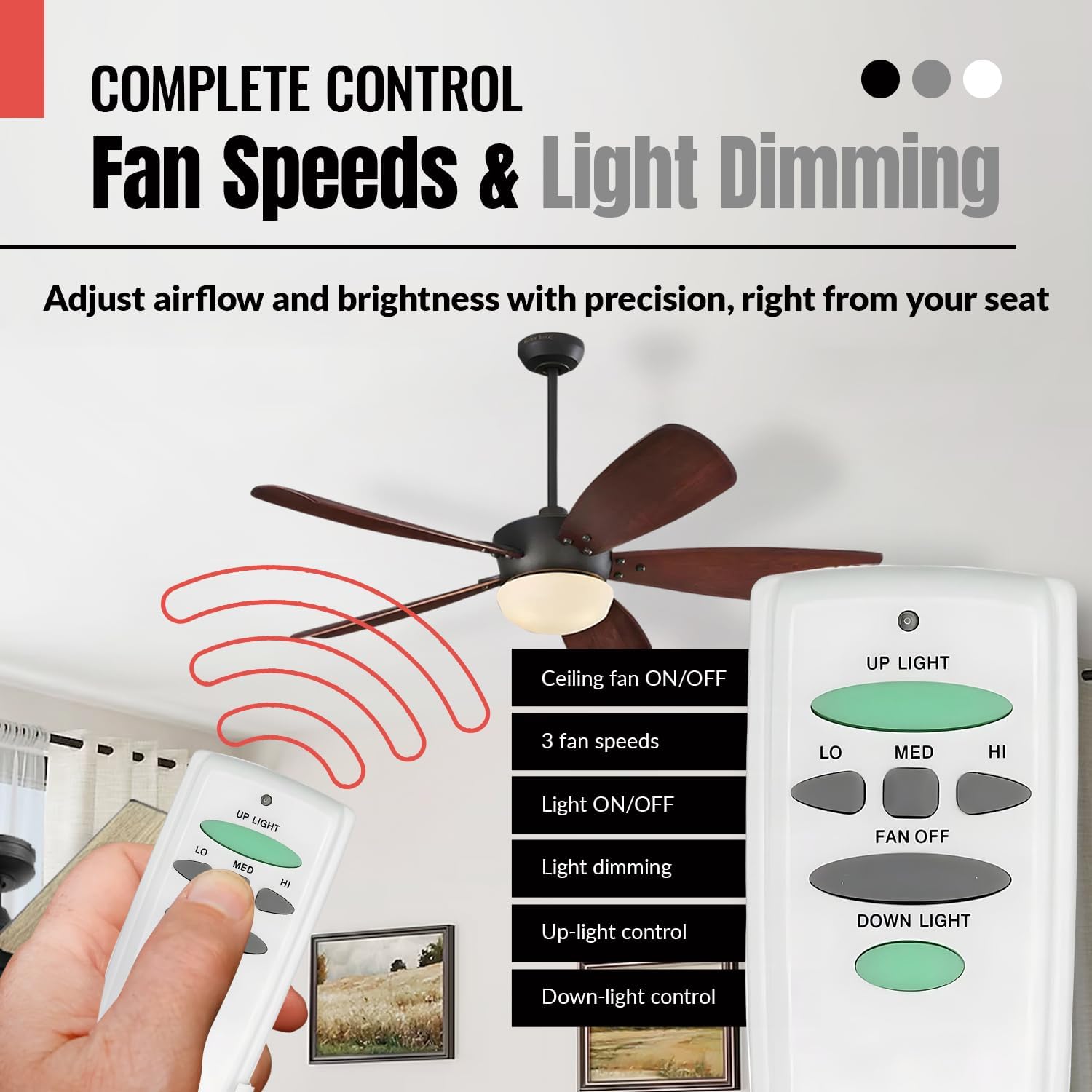 Anderic RR7078TUDL Ceiling Fan Remote Control Replacement for Hampton Bay & Harbor Breeze | 3-Speed Fan, Up & Down Light Dimmer | 304 MHz | Replaces UC7078T CHQ7078T