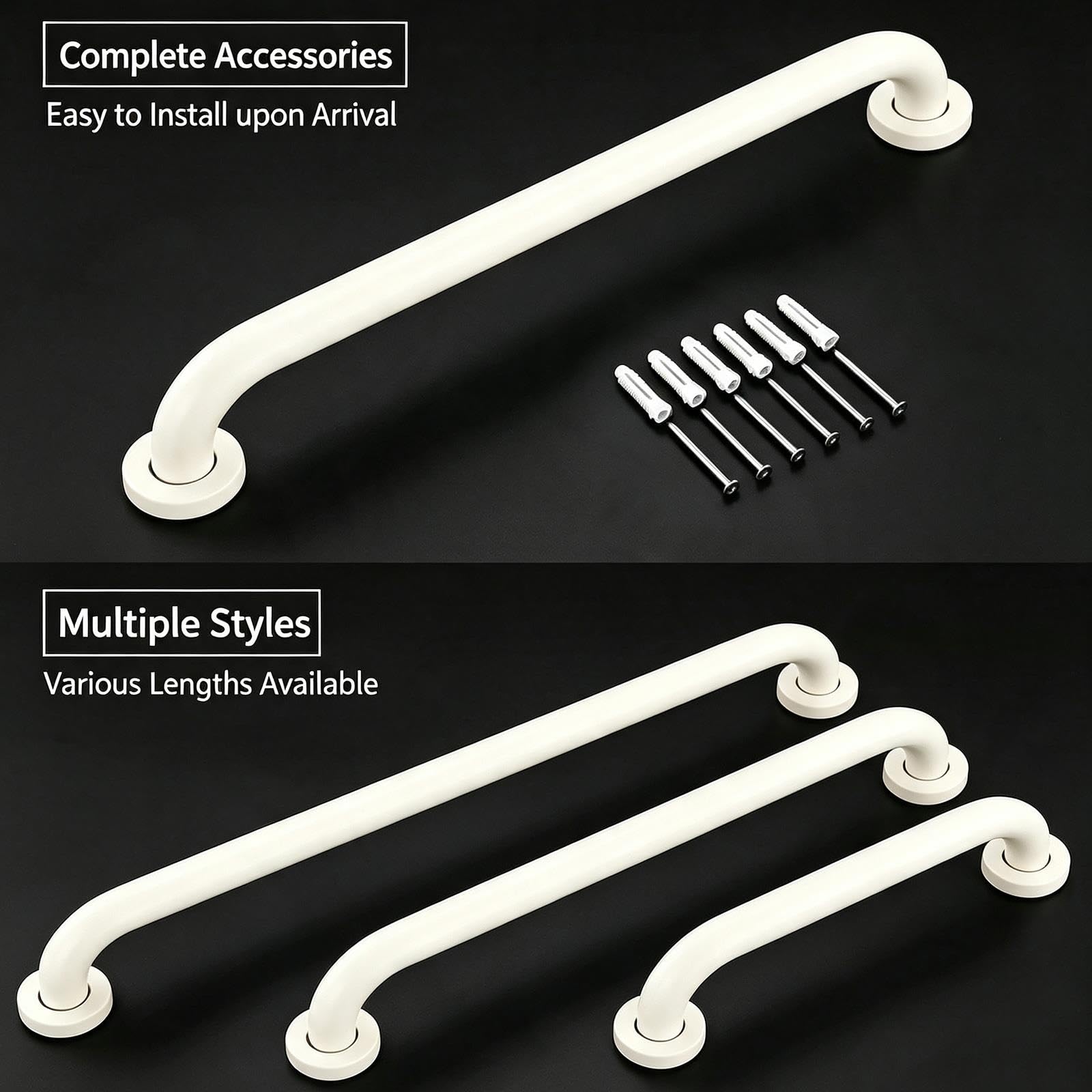 Barra di Supporto Bianca a Muro, Acciaio Inox 304 per Bagno | Barra di Supporto per Wc Doccia, Antiruggine e Impermeabile. Portata 250kg, per Anziani e Gestanti(66cm/26in)