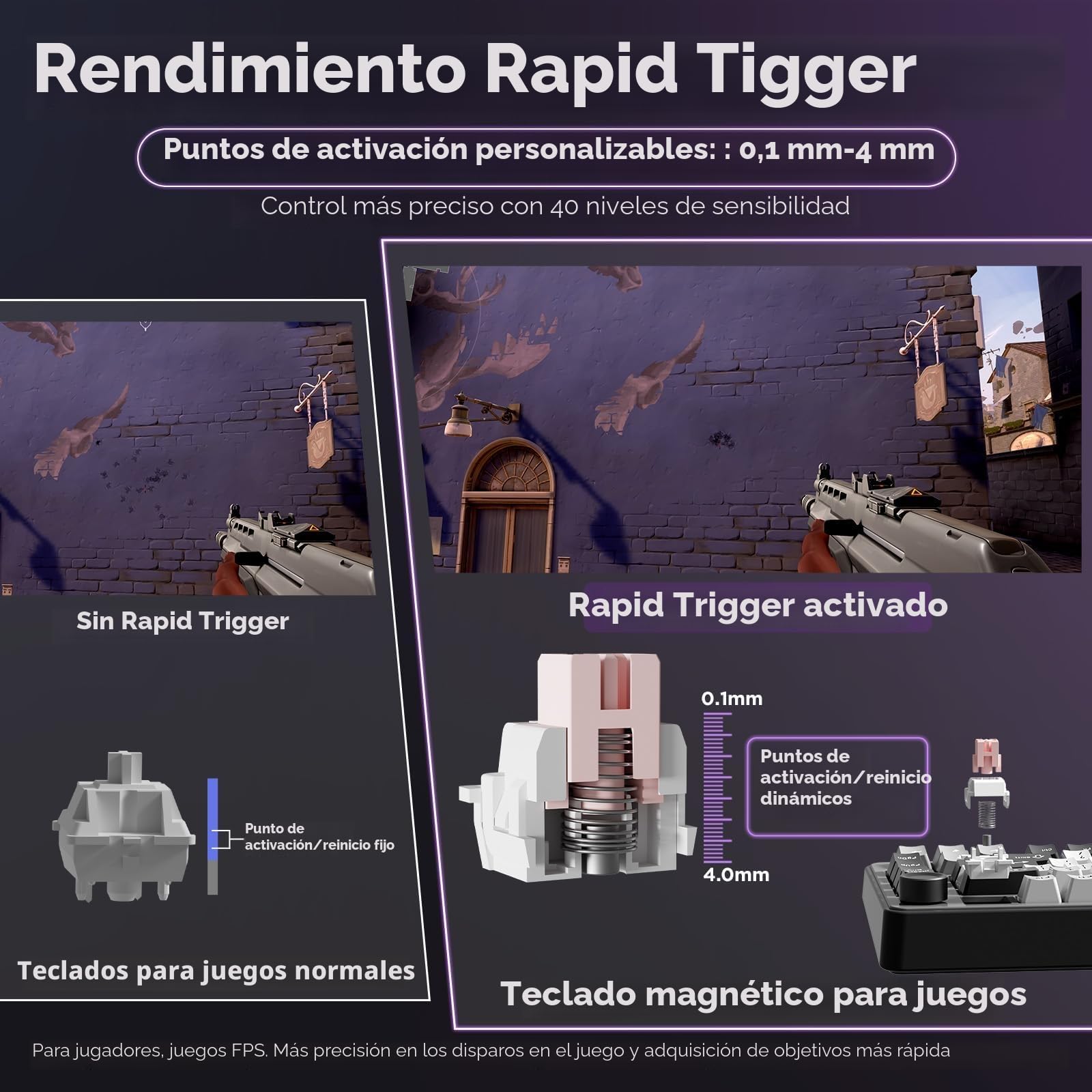 YUNZII Teclado De Juego Rapid Trigger con Switch Magnético de Efecto Hall, Actuación Ajustable, Esports, Diseño TKL, Teclado Mecánico 75%, Teclas PBT, RGB (Negro)