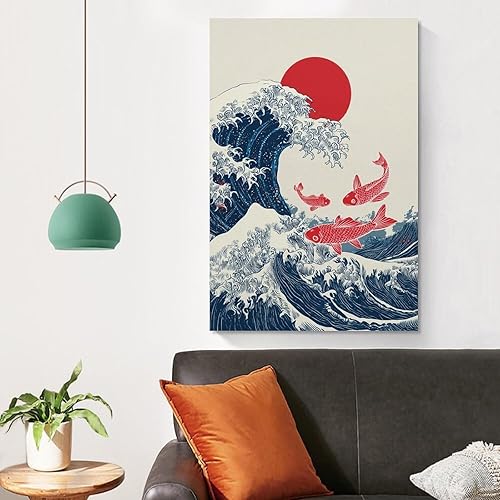Miniatura 4 de Póster japonés asiático de gran ola con estampado de peces koi, retro, estética, decoración de pared, lienzo para dormitorio, sala de estar,
