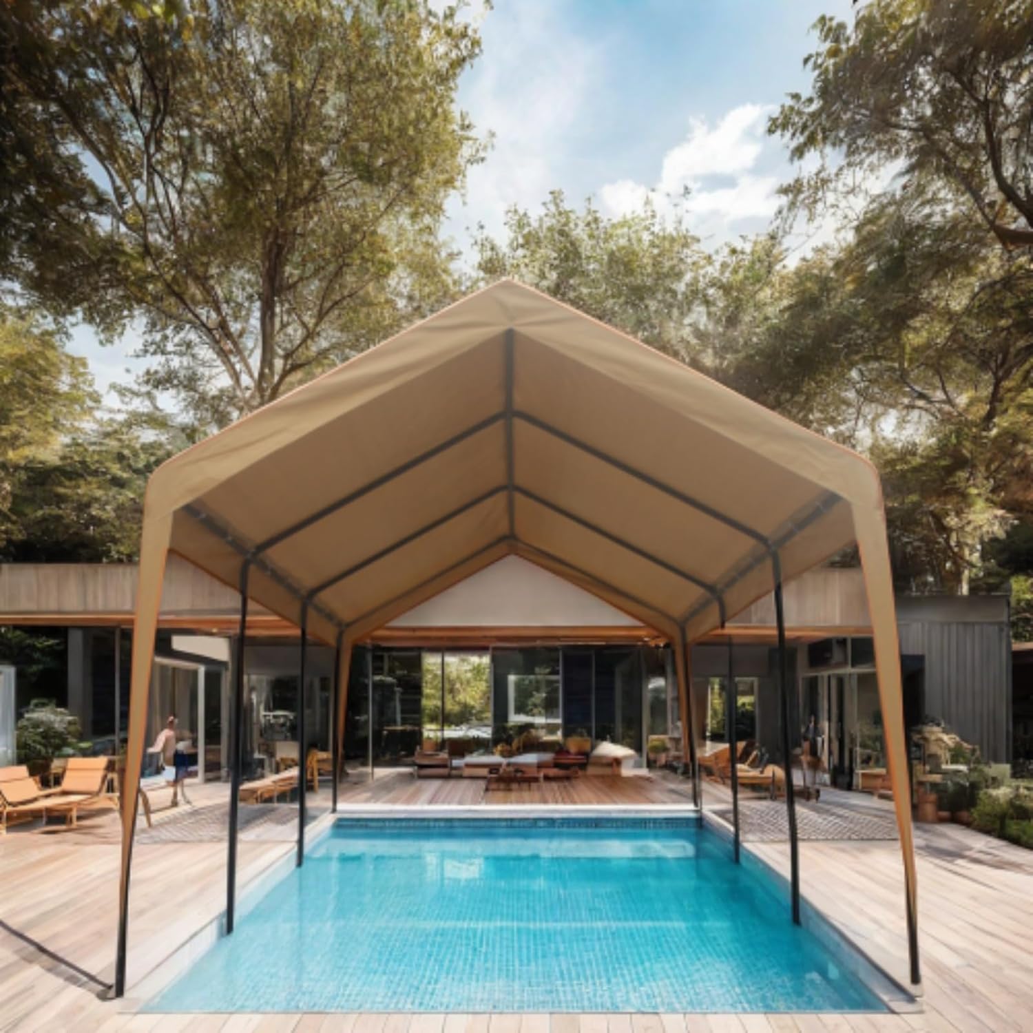 Awning, Tent, Carport, 12x20 Ft Heavy Duty Outdoor Portable Garage Ventilated Canopy, Roll-up Mesh Window, Outdoor Camping Tent, Marketing Event, Outdoor Storage Tent