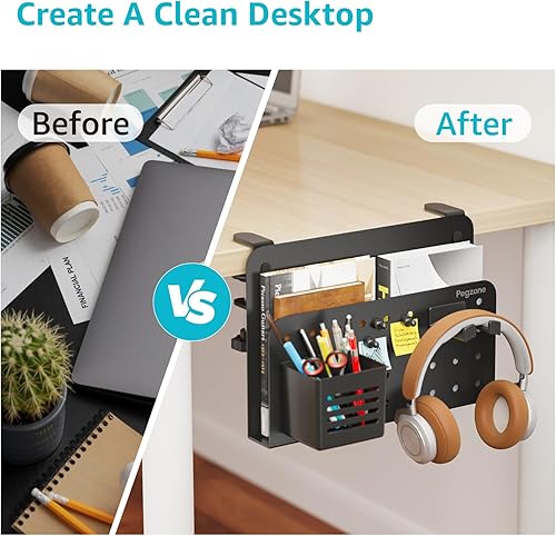 Miniatura 6 de Organizador de almacenamiento lateral para escritorio, soporte para computadora portátil sin taladro, estante con abrazadera en el escritorio con