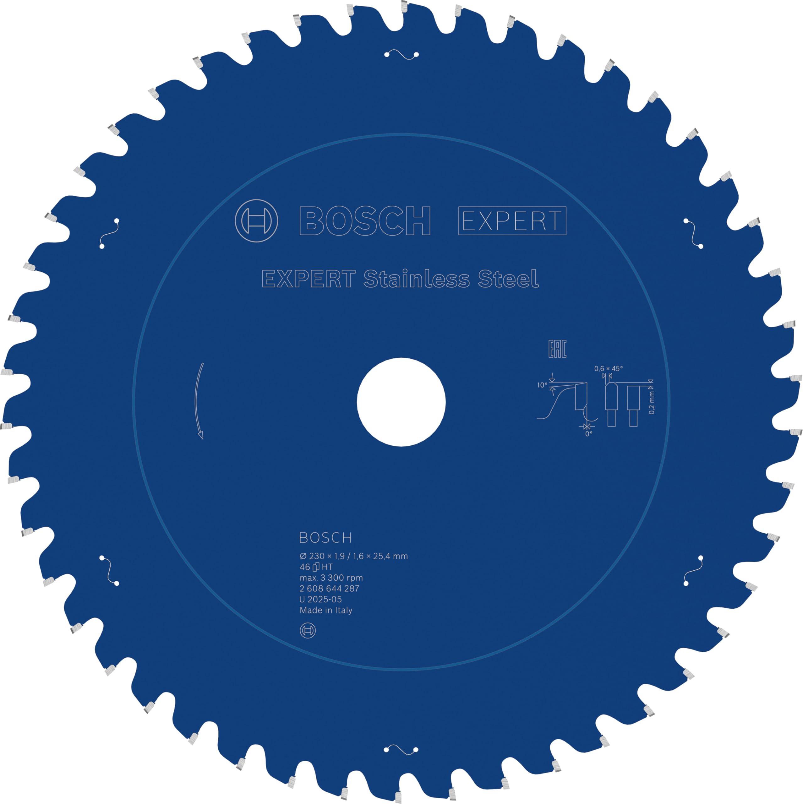 Bosch dairesel testere bıçağı Expert Stainless Steel, 230 x 25,4 X 1,9 mm, diş sayısı 46, 1 adet, 2608644287 için
