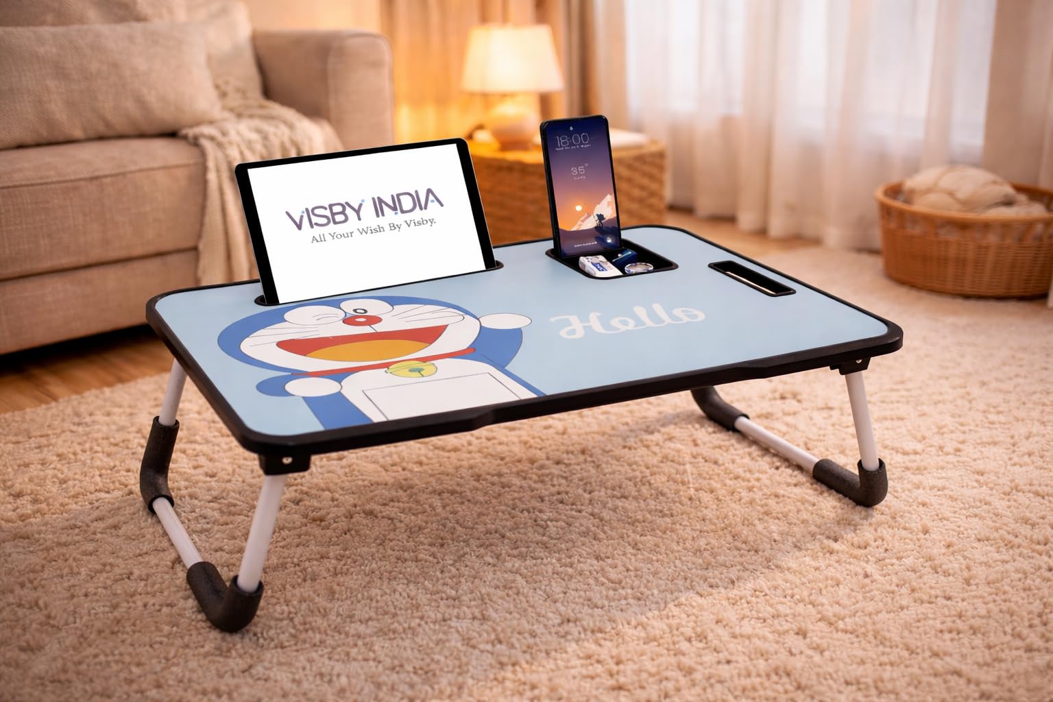 Smart Latest Multipurpose Foldable Laptop Table with Cup Holder, Study Table, Bed Table, Foldable and Portable/Ergonomic & Rounded Edges/Lifetime Non-Slip Legs (Doremon New)-image-47