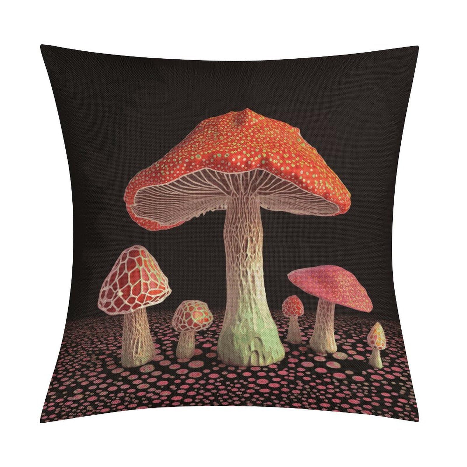FekiLoot Mushroom Throw Pillow Cover Soft Square Cushion Case Farmhouse Cushion Cover Decorative Pillow Cover Modern Pillowcase for Sofa Living Room Bed Home Decor 18x18 Inch