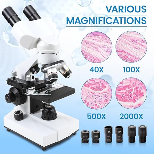 Miniatura 5 de Crspexil Microscopios binoculares compuestos 40X-2000X con cámara de 2.0 mp, con diapositivas preparadas para microscopio 30p, para niños