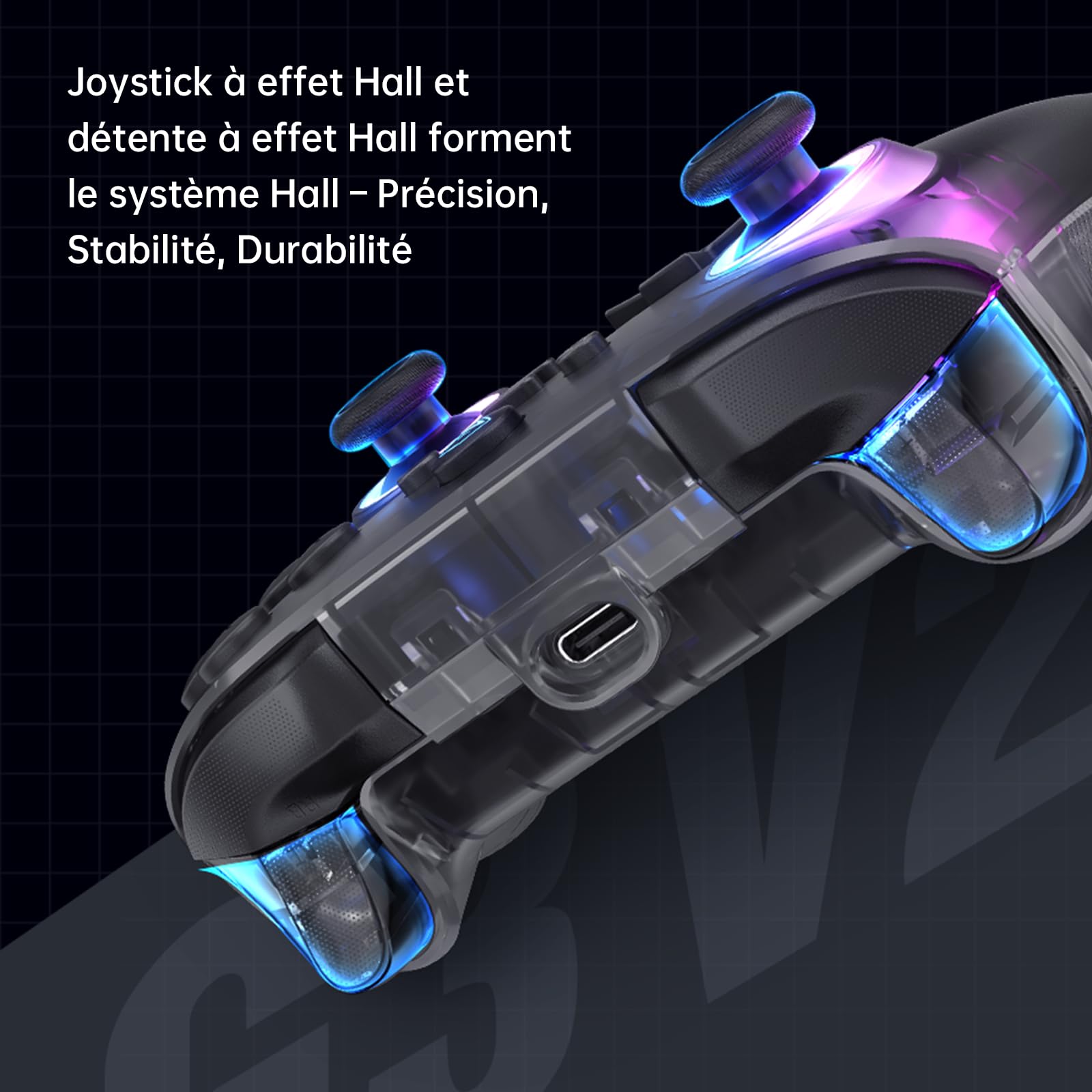 Machenike G3V2 Manette Sans fil PC, 2 Joystick à Effet Hall Réglable, 2 Boutons Programmables, Lumières RGB Multicolores, Pour PC/Switch/iOS/Android, Batterie 1000mAh, Charge Station(Noir, PE-Upgrade)