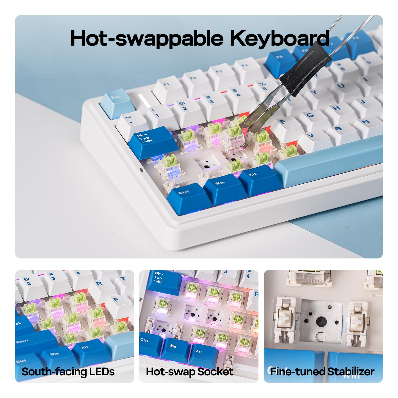 EPOMAKER Aula F75 Ultra Teclado Gaming Mecánico con Via Programable, Azul | Inalámbrico, 10000mAh, Perilla, Hot-Swap, Gasket, Luz RGB, BT/2.4GHz/Type-C, para PC y Mac, Reaper Switch