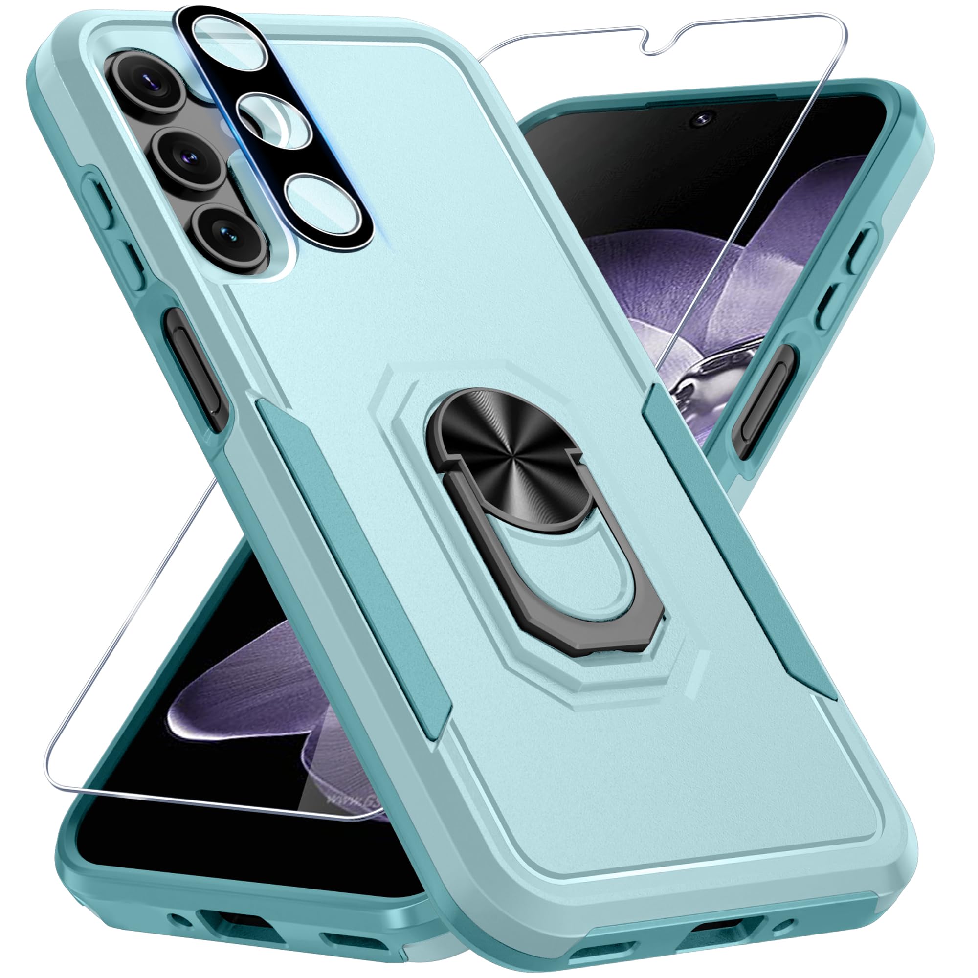 Janmitta Compatible with Samsung Galaxy A16 5G Case with Screen Protector+Camera Lens Protector,Heavy Duty Full Body Phone Cover Built in Ring Holder