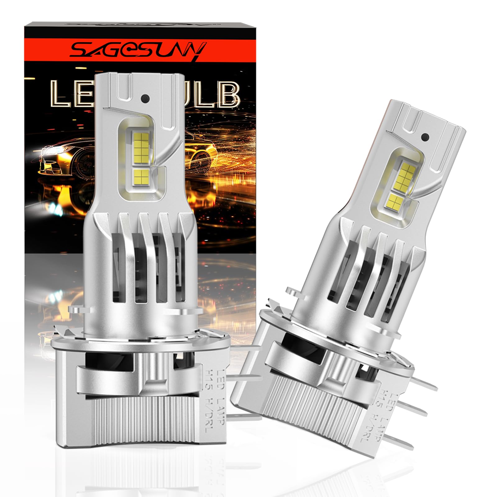 SageSunny Ampoule H15 LED Canbus Anti Erreur 100W 20000LM 6500K 12V Blanc Pur, Feux de Rout/Feux de Jour, 600% Plus Lumineux, pour Remplacement Direct Halogène, Lot de 2, garantie 2ans