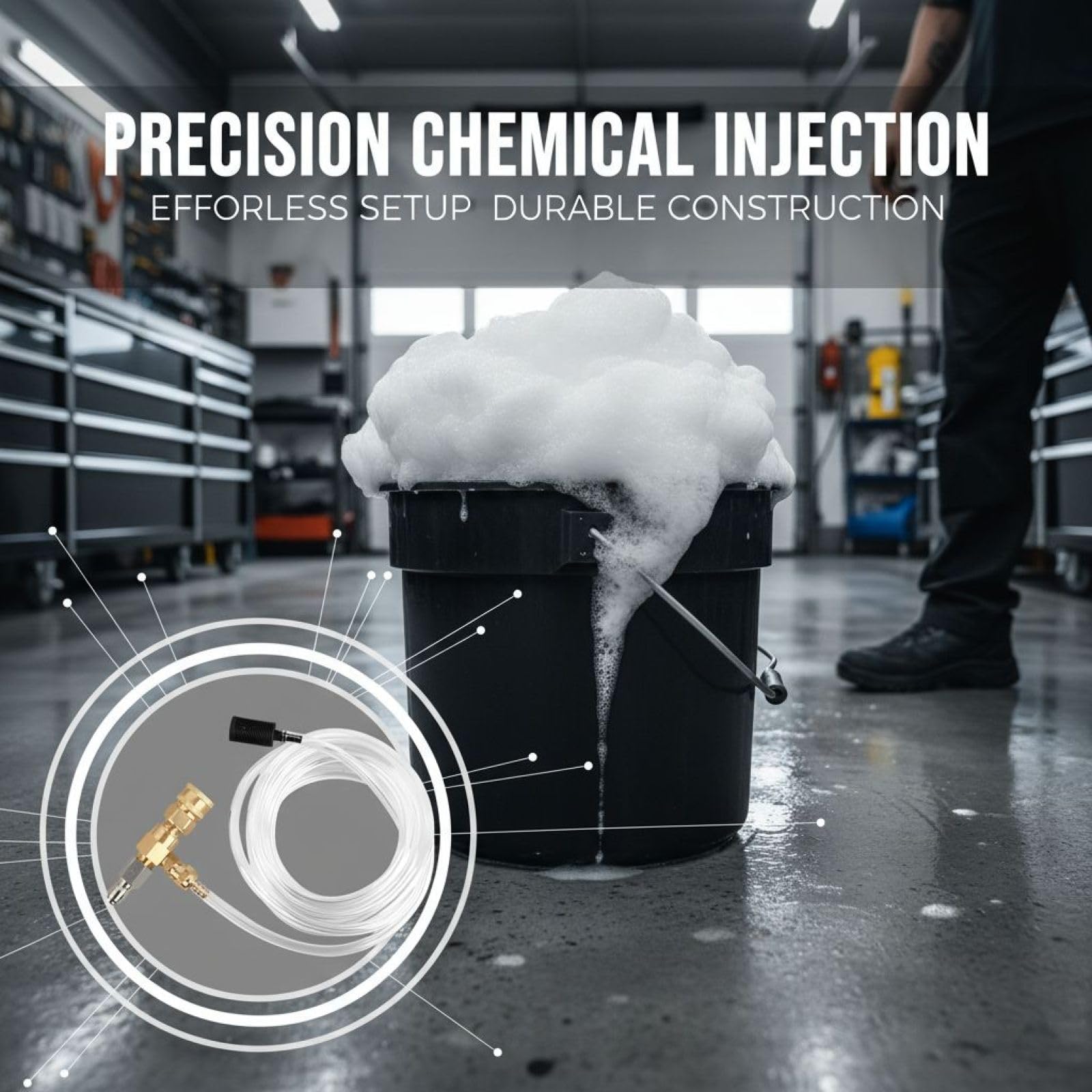 3/8 Quick Connect verstellbares Ventil Downstream Injector Kit, Hochdruckreiniger Seifenaufsatz, 4000 PSI Max, 2-5 GPM Max Durchfluss, langlebiger Messing Stahl Kunststoff für Schaumkanone Autowäsche