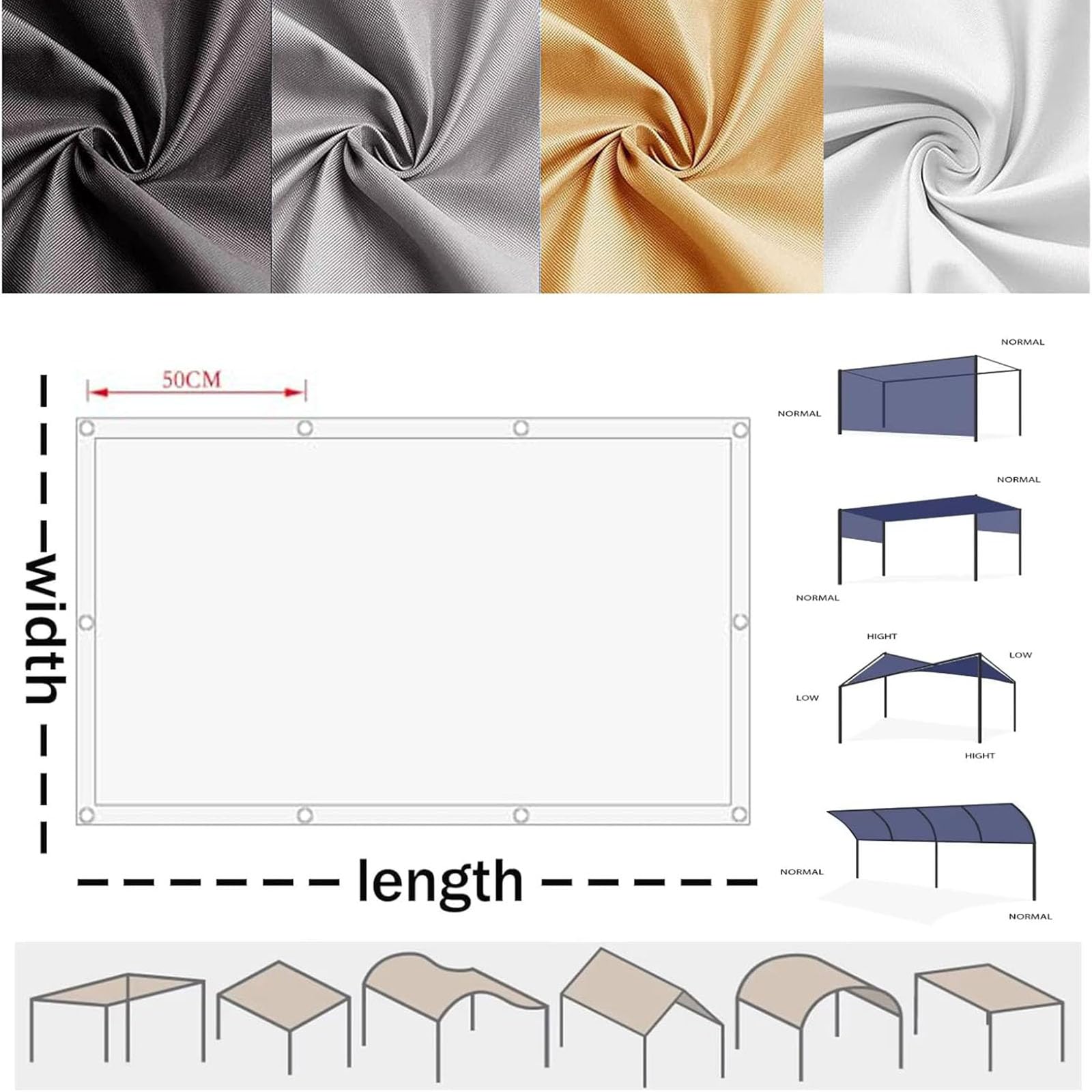 Impermeable, 4 x 6 m, para exteriores, para balcón, albercas de pollo, incluye ojales y cuerdas, color blanco