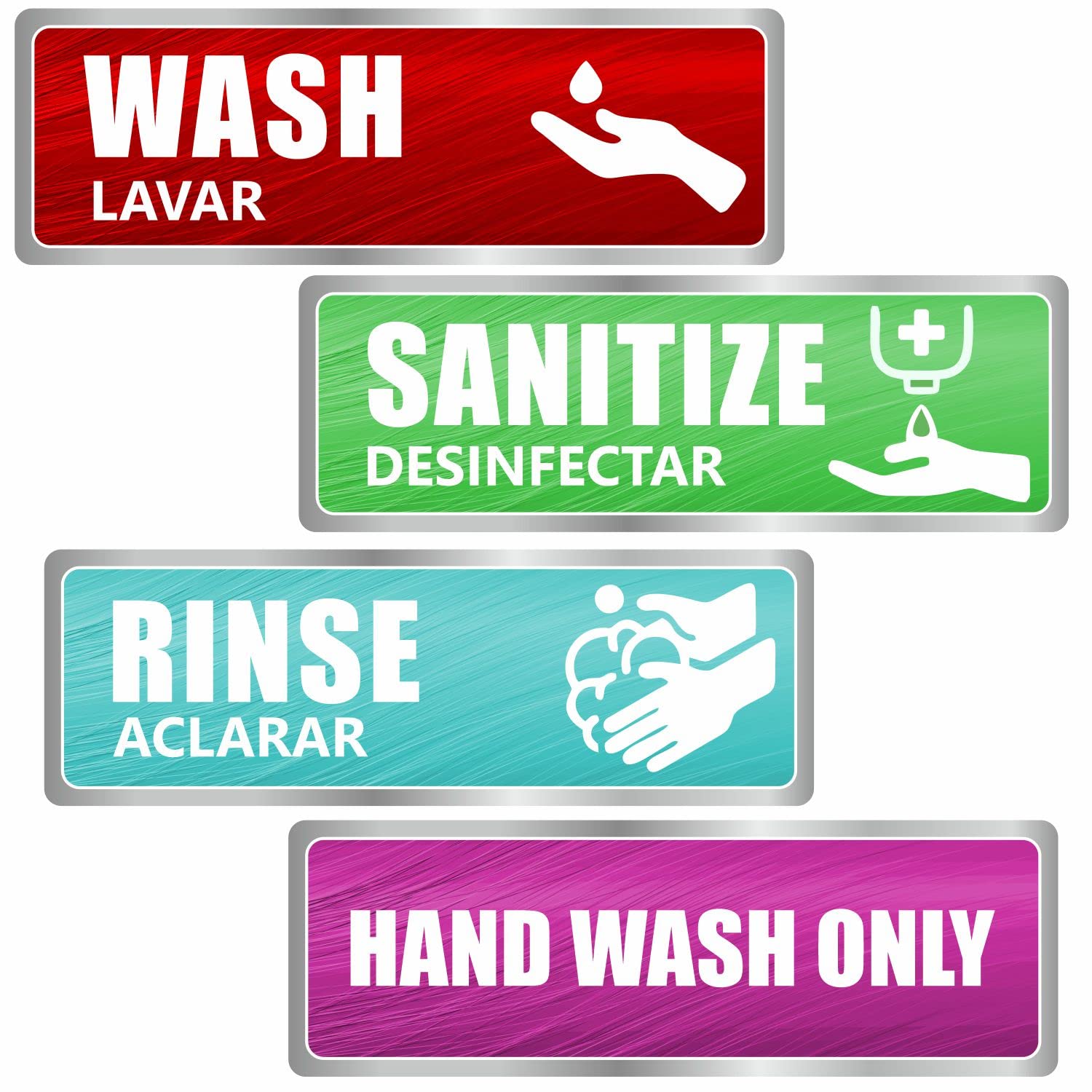 PARTH IMPEX Wash Rinse Sanitize Sink Labels - (Pack of 12) 9"x3" Large Hand Wash Only Sign for 3 Compartment Sink Commercial Kitchens Vinyl Sticker