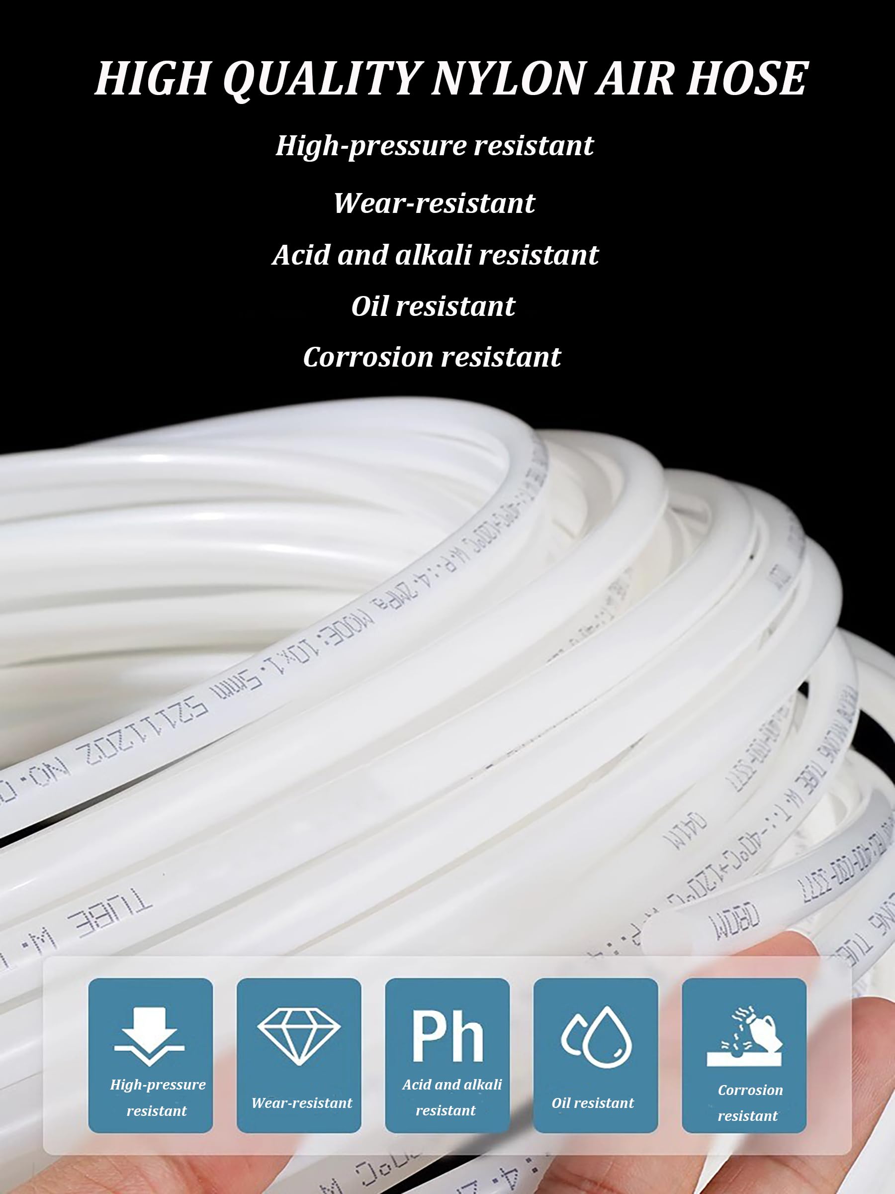 Tubo in Nylon PA12 Nero 6mm OD x 4mm ID, 100M Tubo Pneumatico