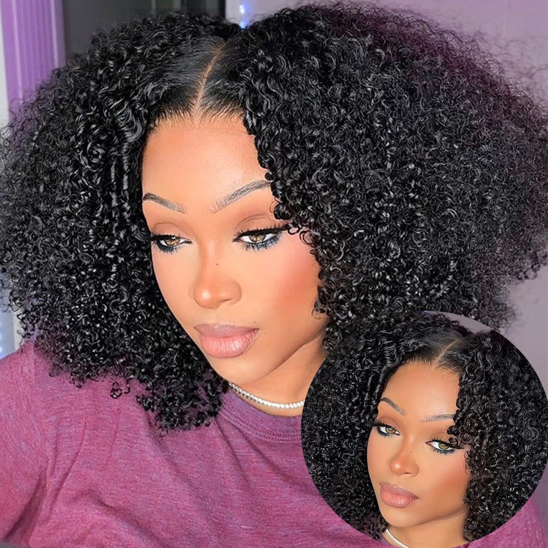 Amazon.com: ISEE Glueless Wigs Human Hair 7x5 Afro Curly Bob Wigs