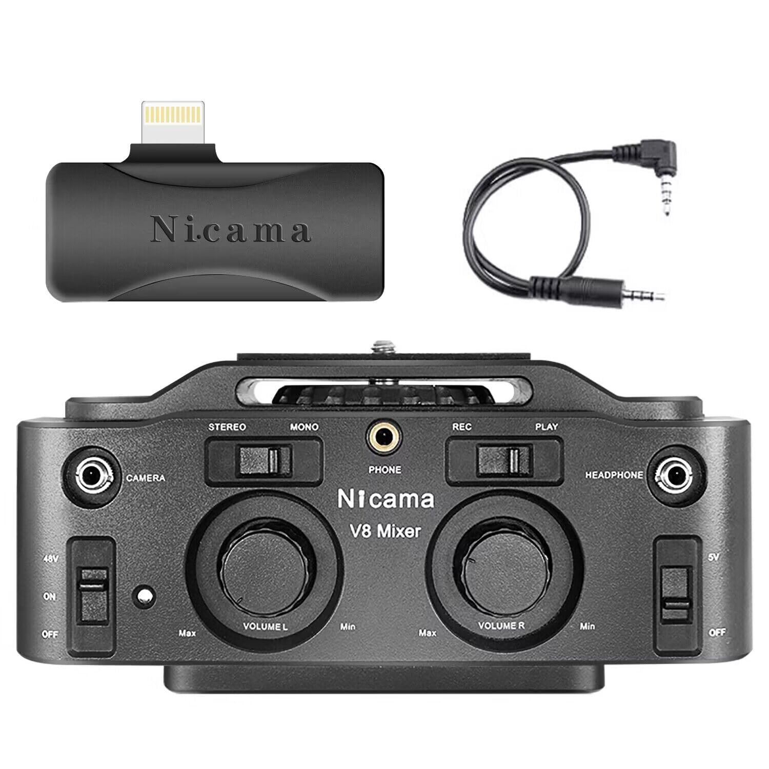 Nicama V8 2-Kanal Mikrofon Preamp mit XLR/3.5/6.35mm Eingang, Audio Adapter Mixer für Shotgun Mikrofon, Guitar Bass, DSLR Kameras, iPhone Tablet Smartphones Singen Recording