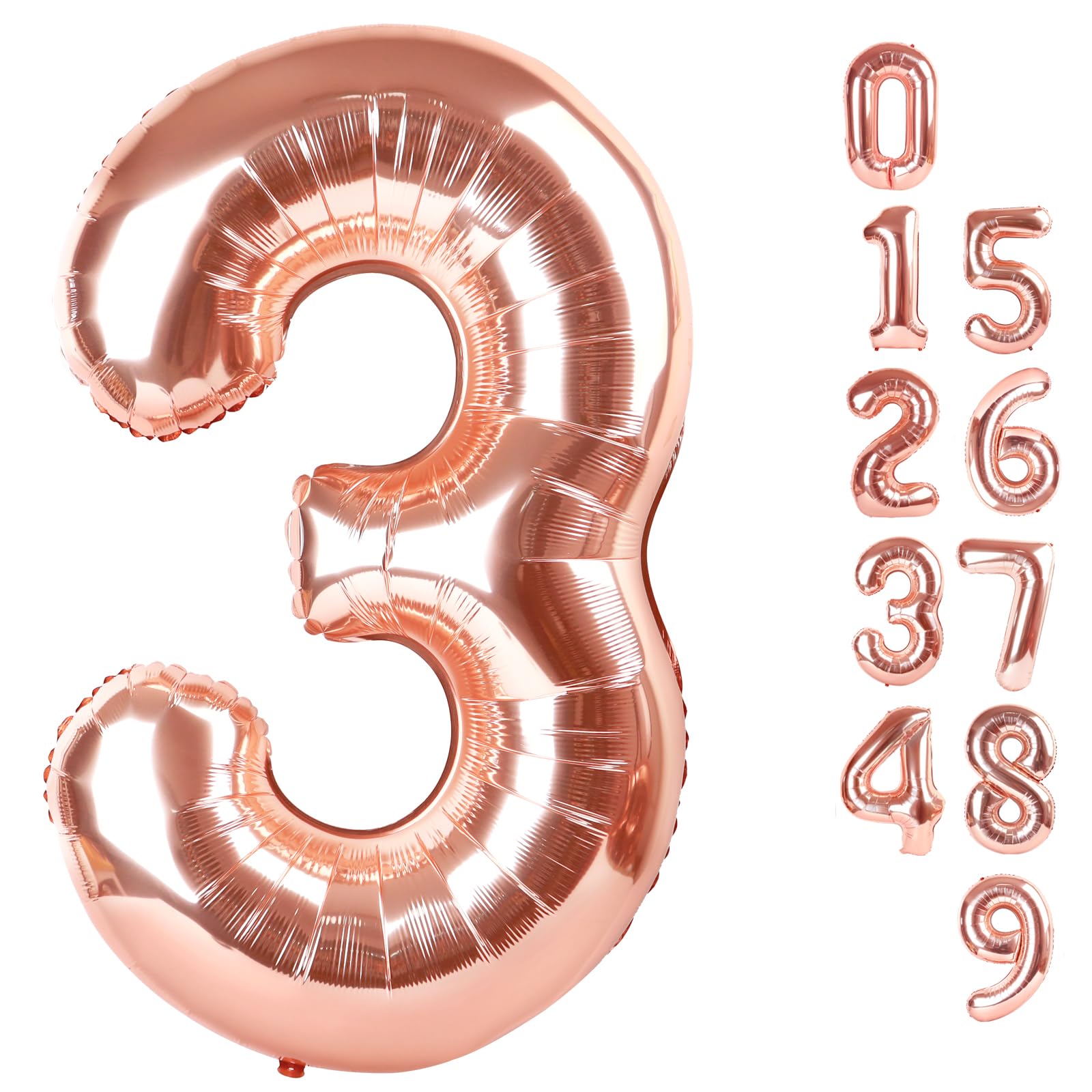 Mluchee Rose Gold Number 3 Balloon 40 Inch | Giant Foil Balloon for Three Year Old Birthday Party Decorations - main product image