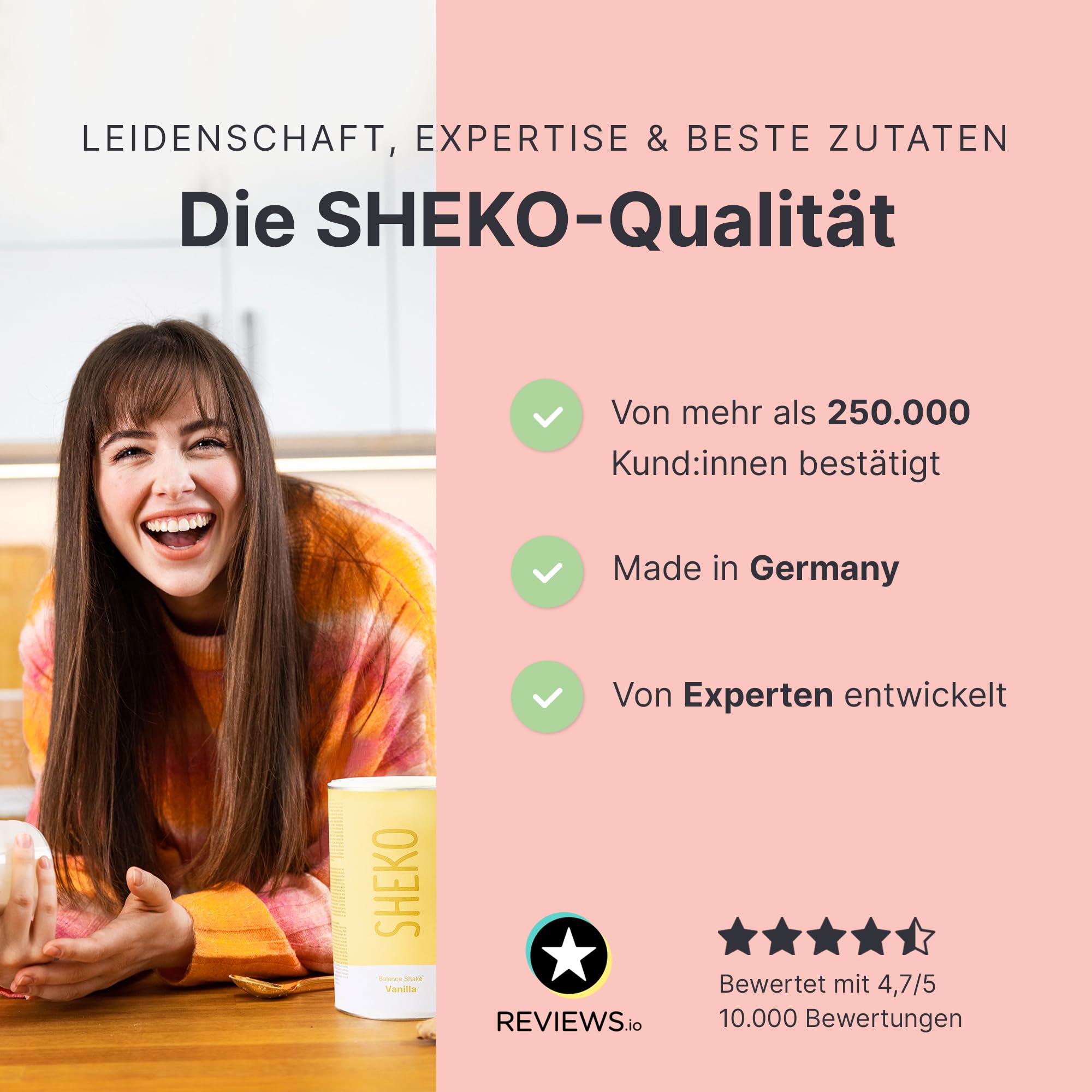 SHEKO Balance Shake Erdbeere + Shaker - 21 Cremige Mahlzeitenersatz Shakes zum Abnehmen - Proteinreich, Glutenfrei & Natürlicher Geschmack - Abnehmen Shake