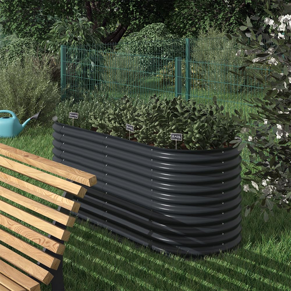 OK-Living Jardinera elevada, Antracita, 200 x 100 cm | para el cultivo y crecimiento de verduras y hierbas