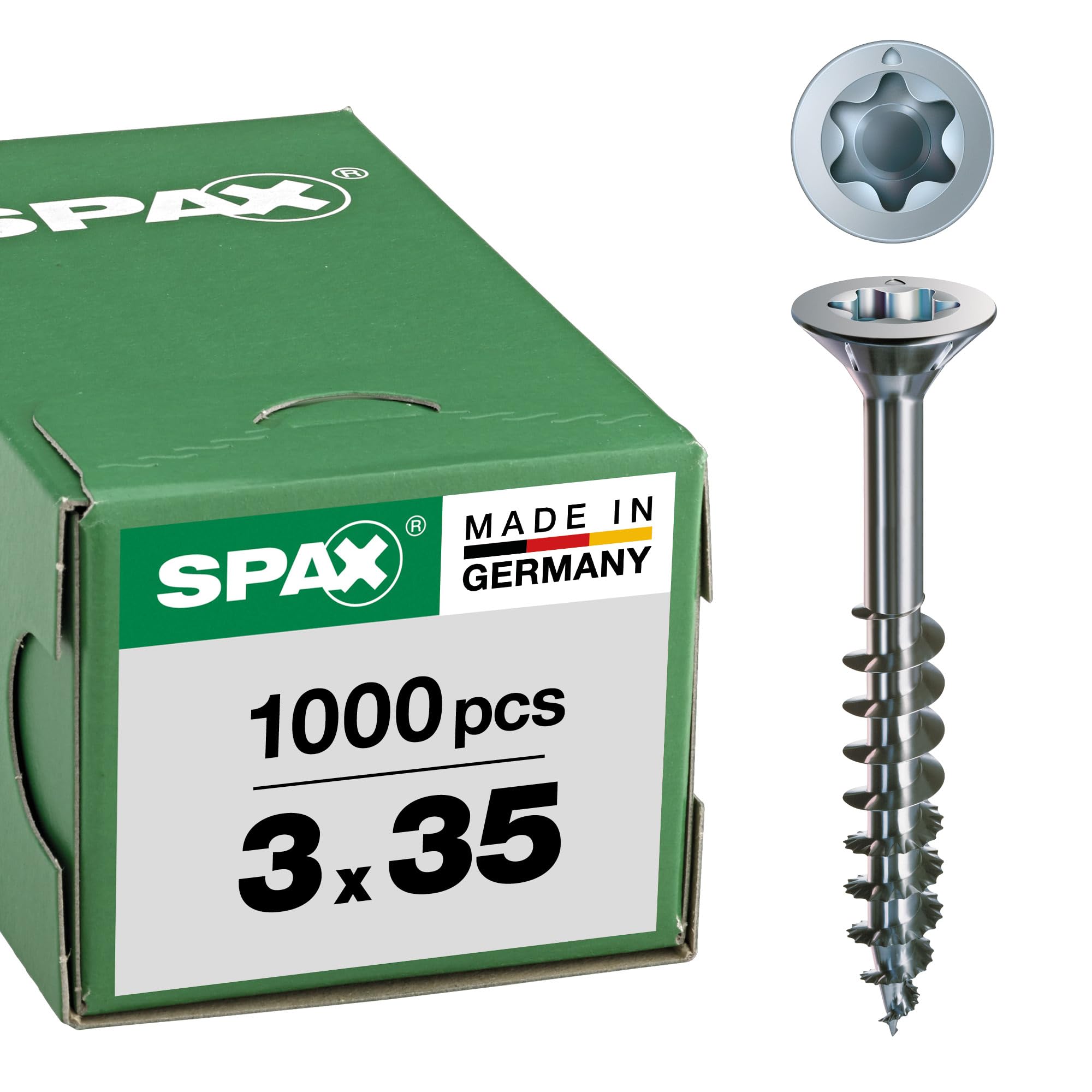 SPAX Vis universelle 3 x 35 mm — 1000 pièces, filetage partiel, tête fraisée, T-STAR plus T10, Pointe S, WIROX