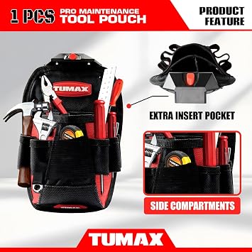 Electrician Tool Pouch, 10 Pockets Tool Belt Pouches with Quick Release Belt Clip, Utility Mini Tool Organizer Pouch for Carpenter, Construction, Technician