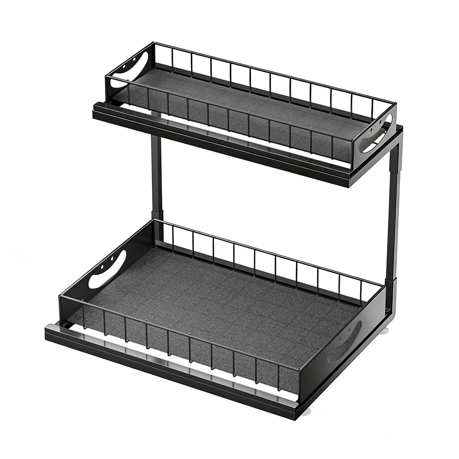 Ausziehbares Metall-Regal, 2 Ebenen, Unter Waschbecken & Spüle, Organizer für Küchen- und Badezimmerschränke（Schwarz）