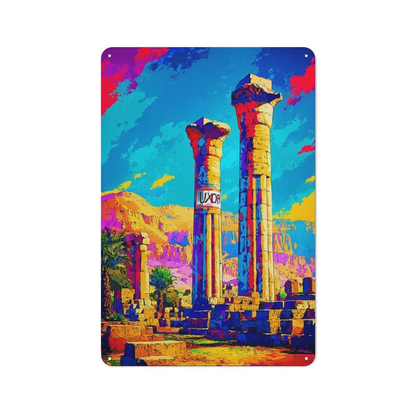Junmoney Colorful Egyptian Ruins With 'Uxor' Sign Modern Retro Metal Wall Decor 30X20cm, Metal Wall Sign For Loft, Studio, Office Or Creative Room