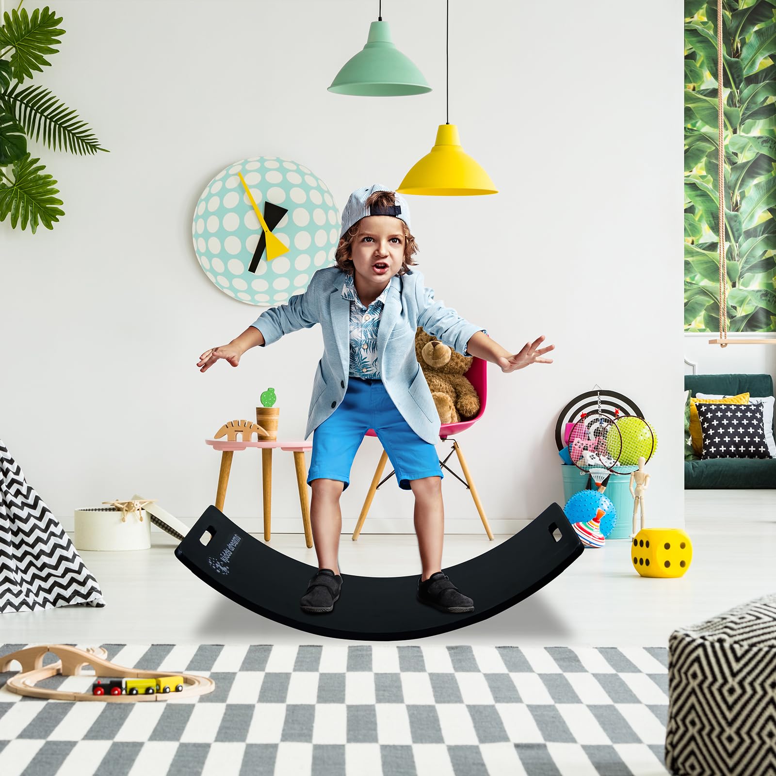 CCLIFE Balance Board Aus Holz Für Kinder ab 3, Kleinkind Wackelbrett mit EVA matte 85x30cm Balancierbalken