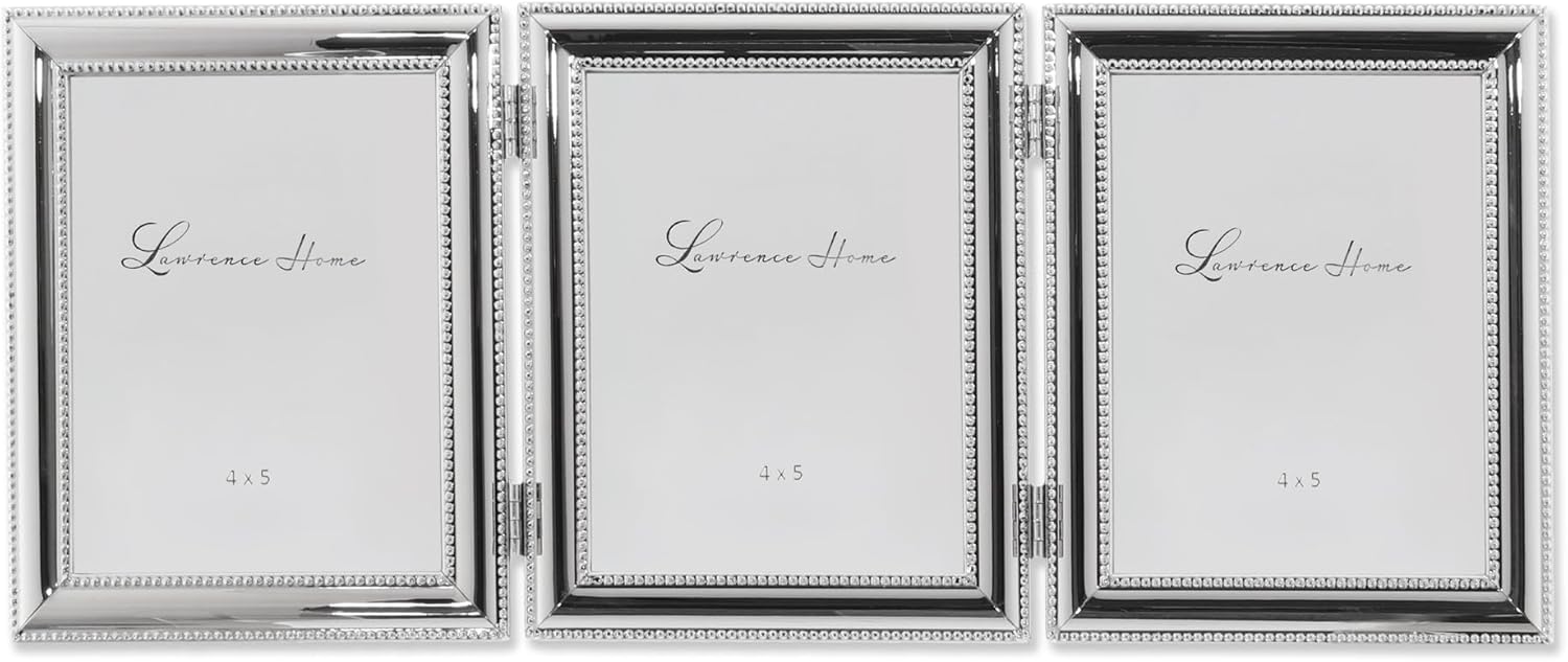 Lawrence Frames 510745T Silver Plated Double Bead Hinged Triple Picture Frame, 4 by 5-Inch