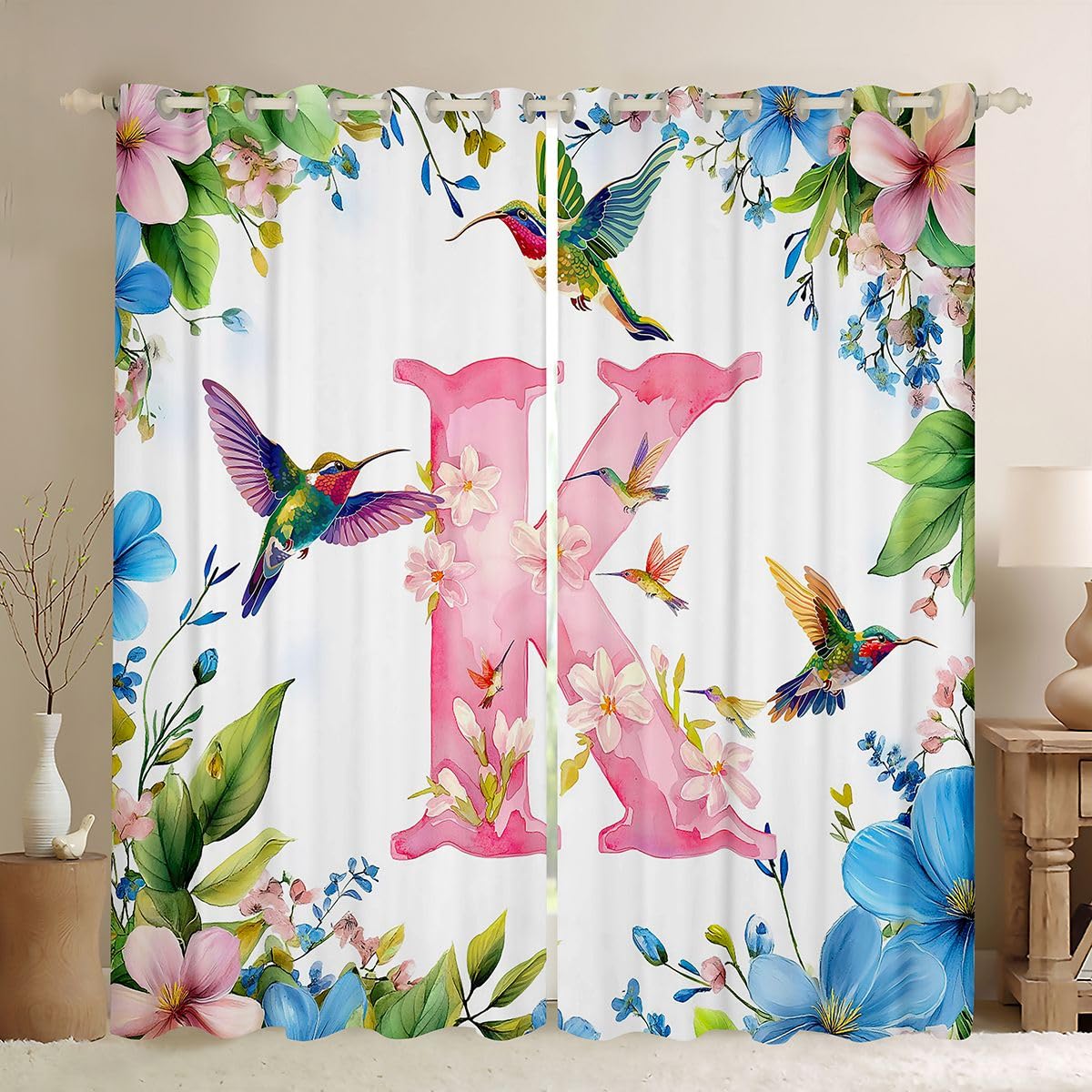Rideaux voilage floral colibri 140x245 pour fenêtre de chambre