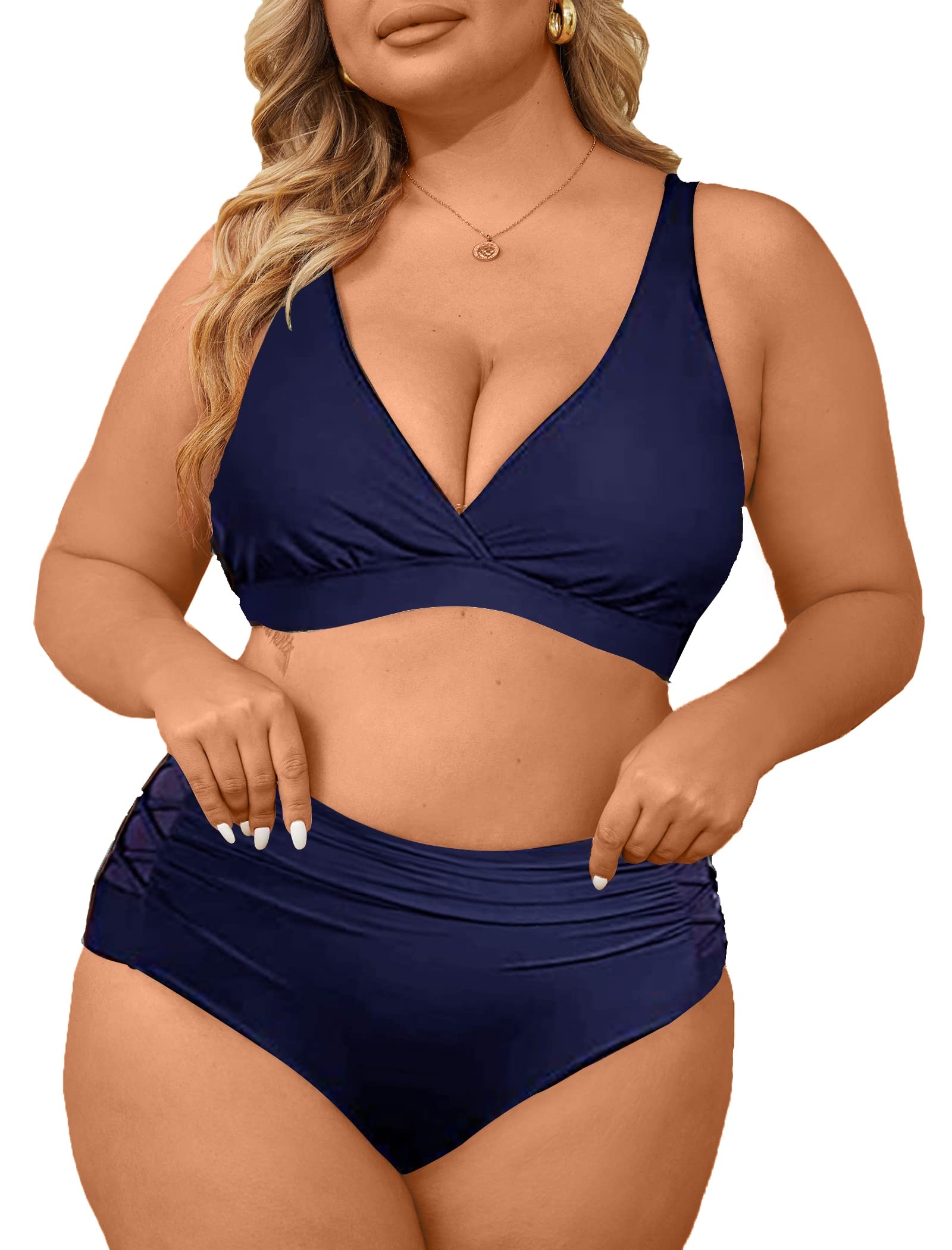 Yutdeng Traje de Baño Dos Piezas Mujeres Bañadores de Tallas Grandes Malla Sexy Bikini Cintura Alta Reductores Conjunto de Baño con Relleno Plus Size Biquini sin Espalda