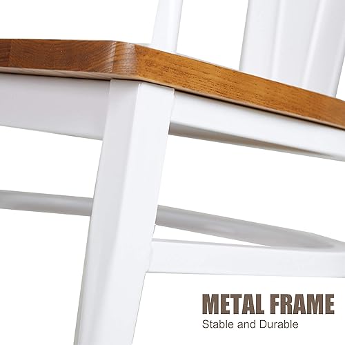 Miniatura 6 de TRY & DO Juego de 2 sillas laterales de madera para comedor, sillas de cocina blancas con asiento de madera maciza y patas de metal, apilables,