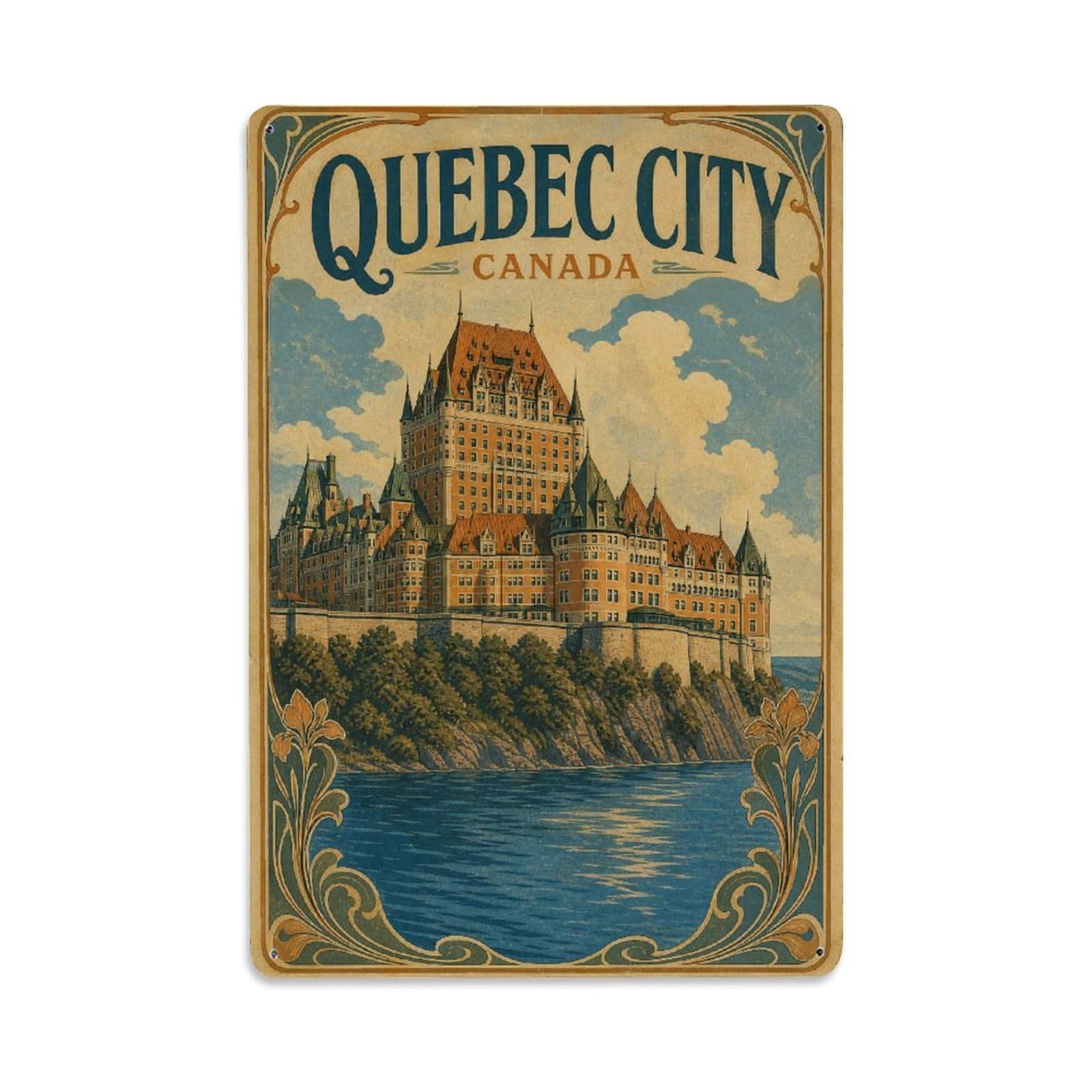 Vintage Travel Canada Quebec City Metal Tin Sign