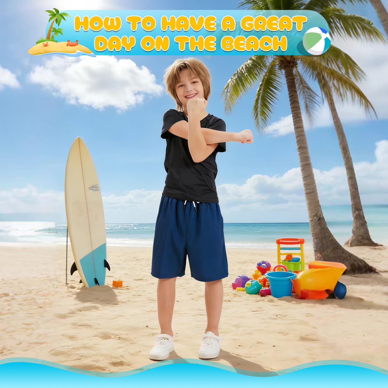 Leeboom Costume Bambino Mare 2 in 1 con Slip Interno – Costume Ragazzo Mare Antistrappo Asciugatura Rapida con Mutandina Integrata, Ideale per Estate e Piscina