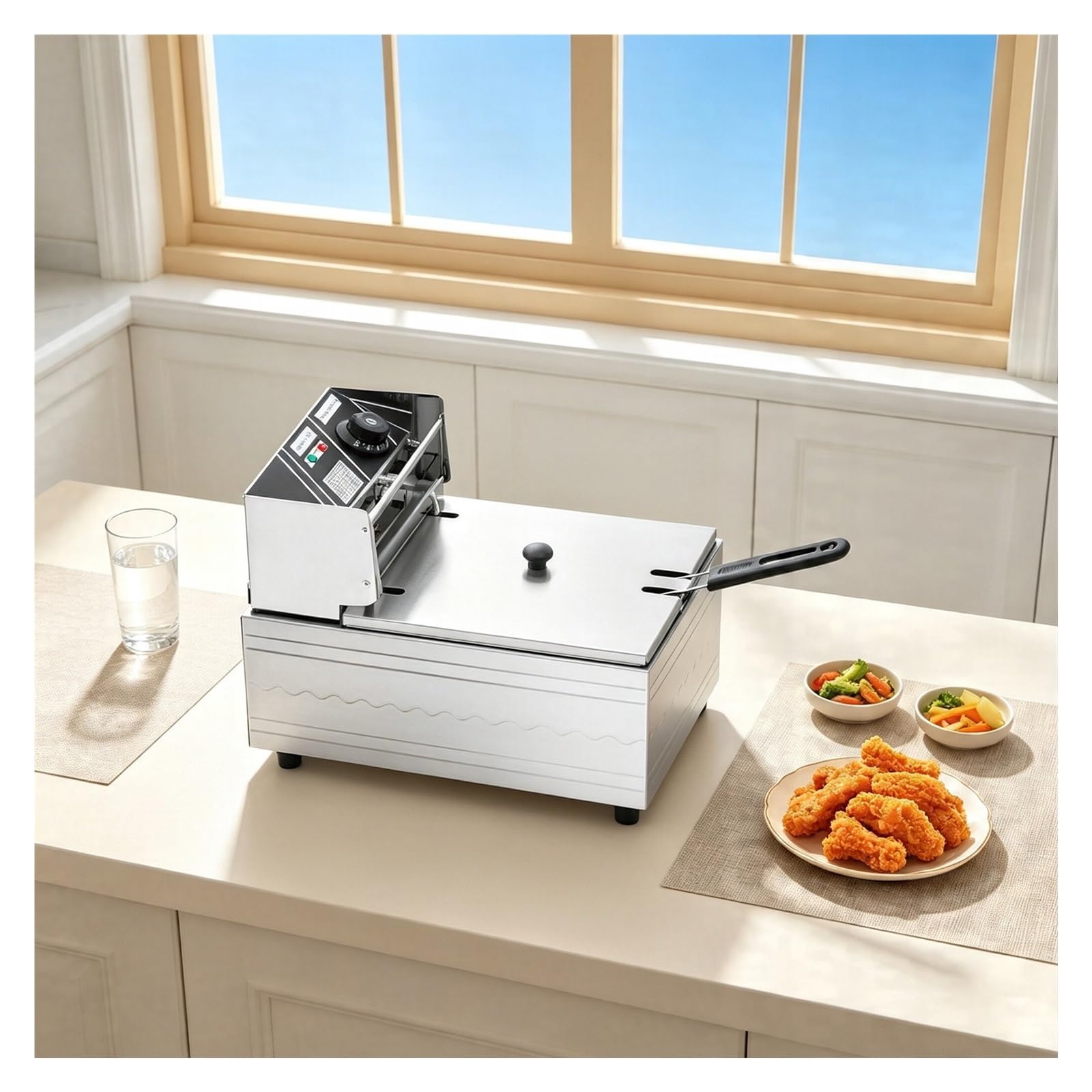 Freidora, Acero Inoxidable 6L, Churros Eléctrica Con Cesta Calentamiento RáPido