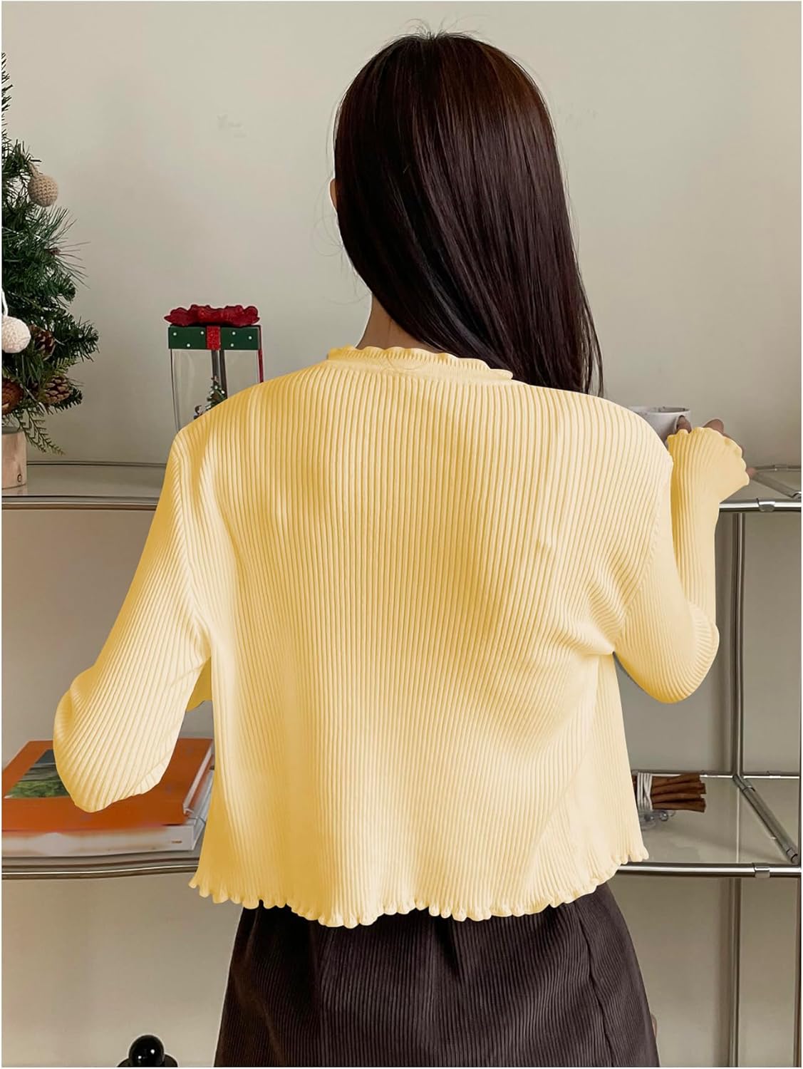 GORGLITTER Women's Lightweight Cardigan Trendy Long Sleeve Open Front Button Down Knit Cropped Cardigan Sweater 2026 - Image 2