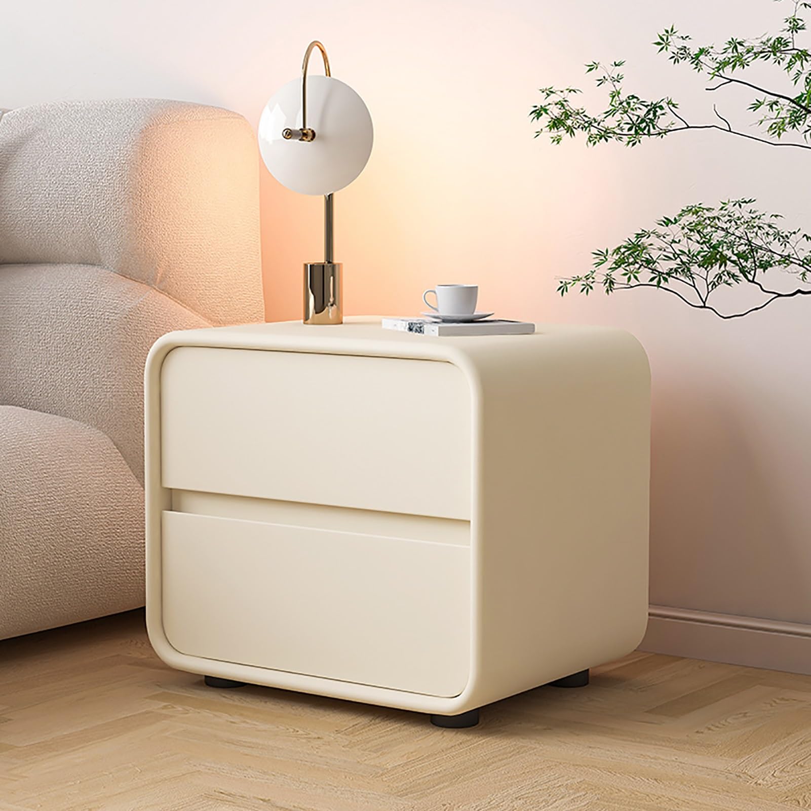 Table de chevet moderne bois tiroirs meuble de nuit design contemporain cuir microfibre