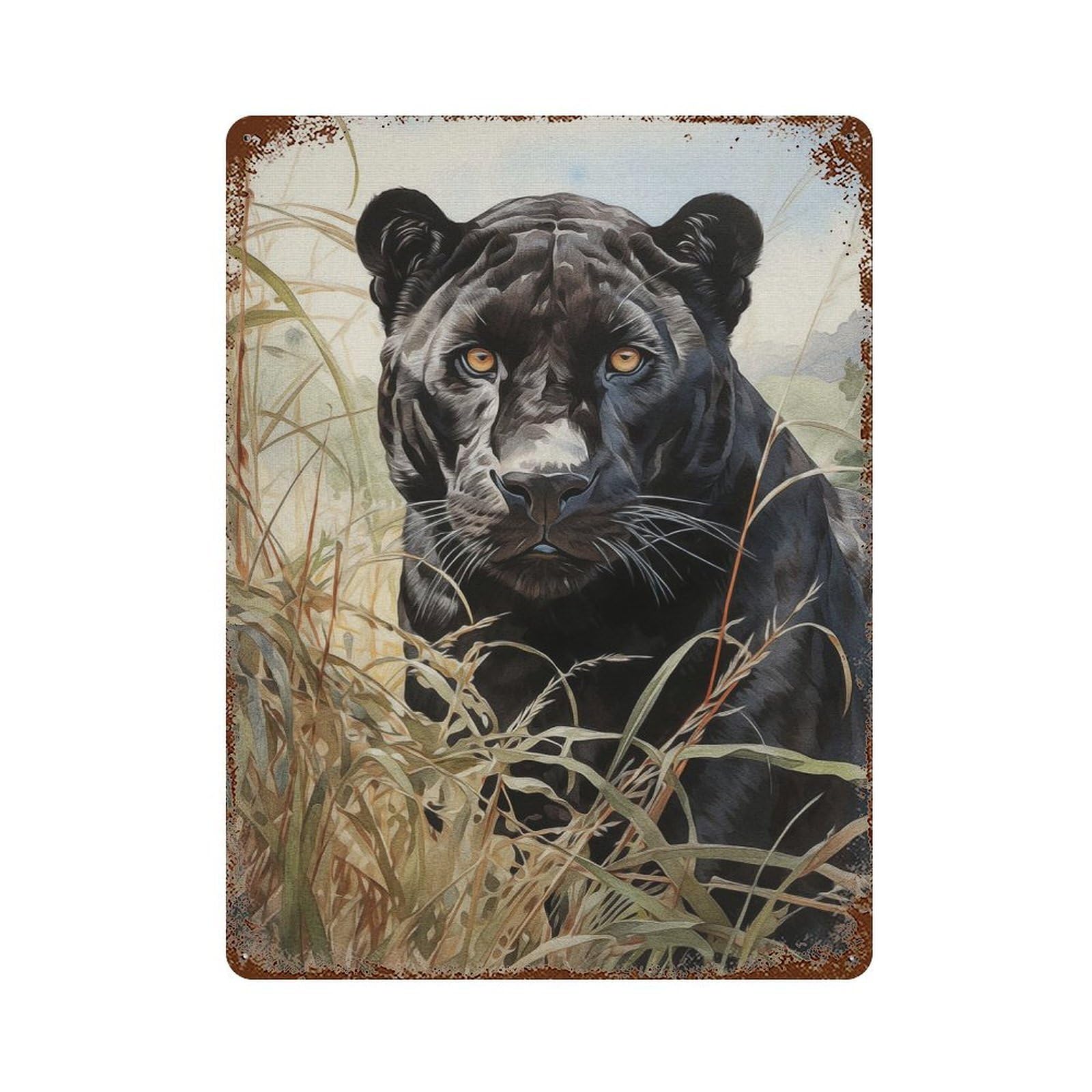 The Jaguar Kingdom Vintage Wall Sign 15.7"x11.8", Rust Effect Metal Decor for Farmhouse, Kitchen And Entryway Decor