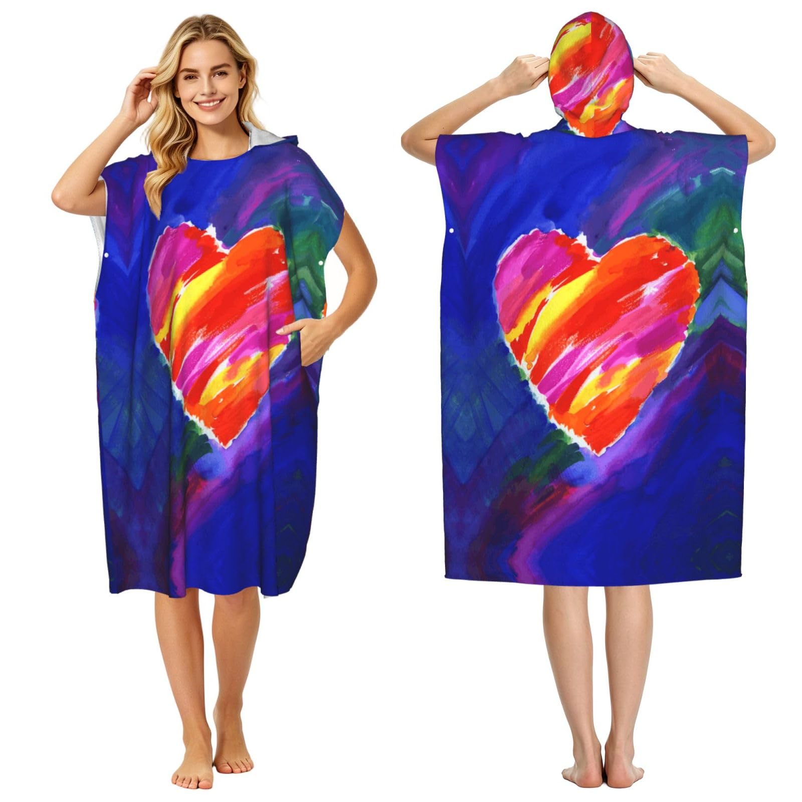 Peignoir à capuche bleu pour plage et piscine | Poncho éponge adulte